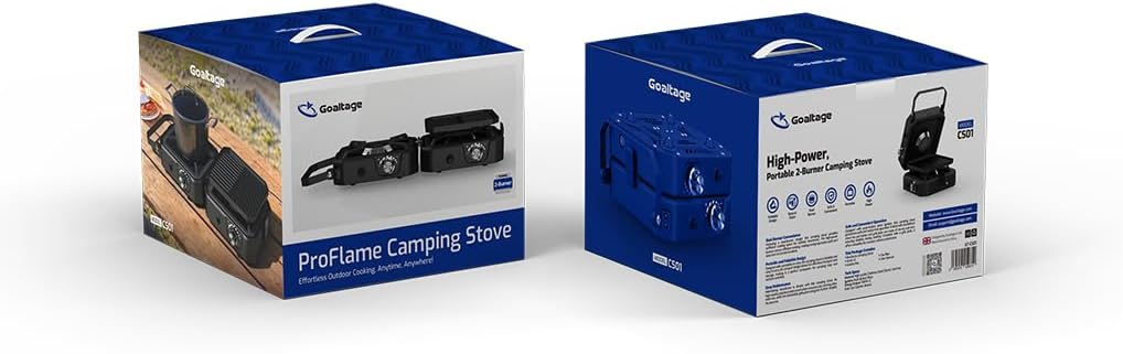 Goaltage CS01 ProFlame Portable Camping Stove with High-Power Dual-Burner, Easy to Clean and Foldable Design