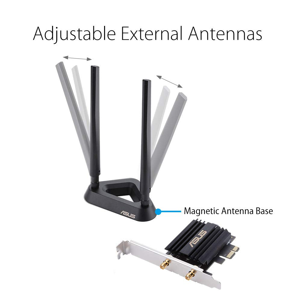 اسس محول لاسلكي AX3000 (Pce-AX58BT) الجيل التالي WiFi 6 ثنائي النطاق بمنفذ PCIe مع بلوتوث 5.0 - اوفدما، ام يو ميمو 2×2 وWpa3، اسود