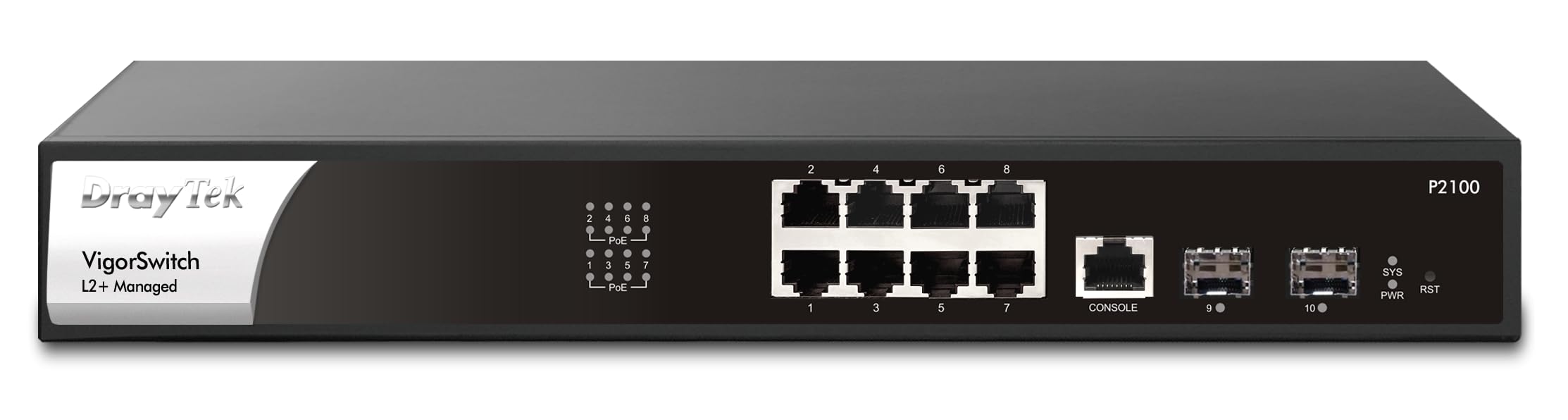 درايتك VigorSwitch P2100 - L2+ - مدار - 8 منافذ جيجابت (PoE+) + 2 × جيجابت SFP (أوبلينك)