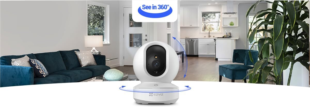 EZVIZ كاميرا منزلية ذكية تي واي 1 برو بدقة 4 كيه 8 ميجابكسل من النوع سي، رؤية بانورامية 360 درجة، اتصال ثنائي الاتجاه، حتى 512 جيجابايت | CS-TY1-R105-8G8WF
