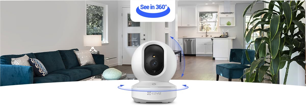 EZVIZ كاميرا منزلية ذكية تي واي 1 برو بدقة 4 كيه 8 ميجابكسل من النوع سي، رؤية بانورامية 360 درجة، اتصال ثنائي الاتجاه، حتى 512 جيجابايت | CS-TY1-R105-8G8WF