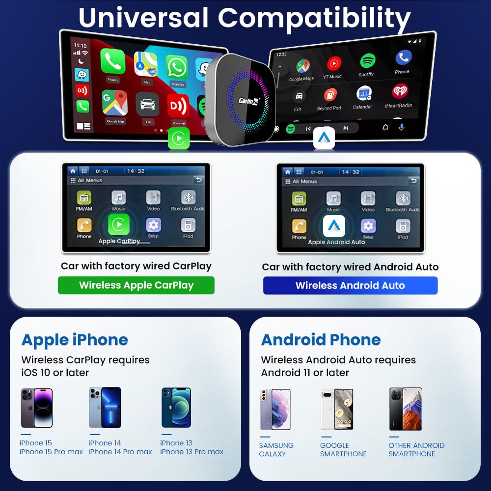 كارلين نت تي بوكس اس (الجيل الجديد)، شريحة كوالكوم 6225 مع 8+128GB، شبكة اتصال خلوية، 4G، شريحة اتصال/تي اف، جوجل بلاي، مناسبة فقط للسيارات السلكية في المصنع/ايه ايه، اندرويد 13 ايه اي بوكس اصدار فائق