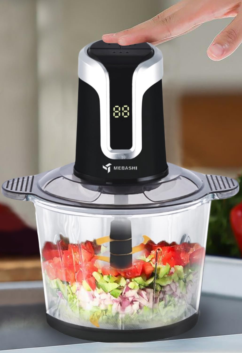 Mebashi 3 Liter Food Chopper, 600 Watts, 3 Speeds with Safety Switch, Stainless Steel Blades (ME-CH4002) Black
