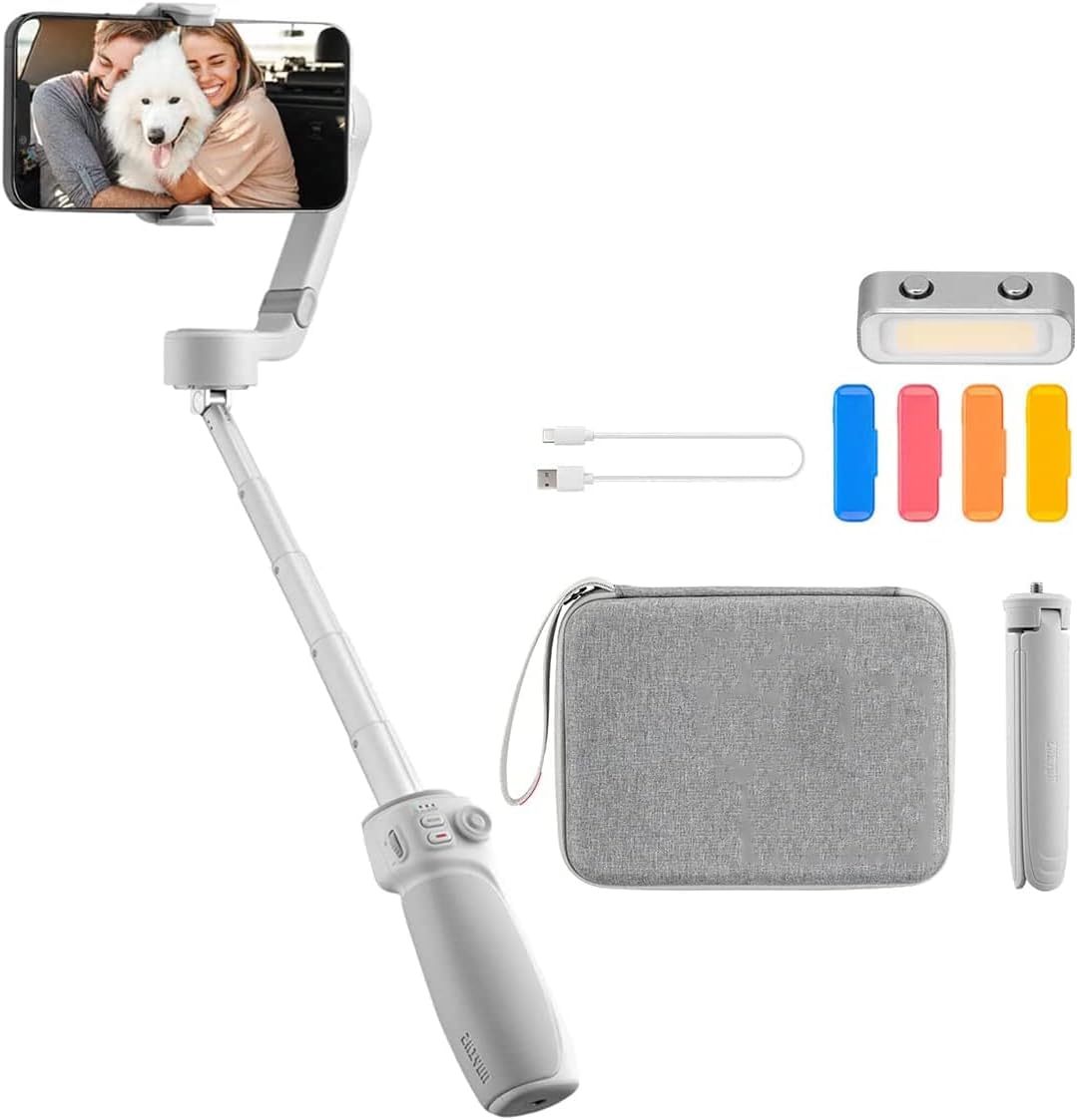 Zhiyun Smooth Q4 Combo Gimbal Stabilizer for Smartphones, Built-in 215mm Extension Rod, 5500K Magnetic Fill Light, Compatible with Android and iPhone for Video Blogging, TikTok, and YouTube