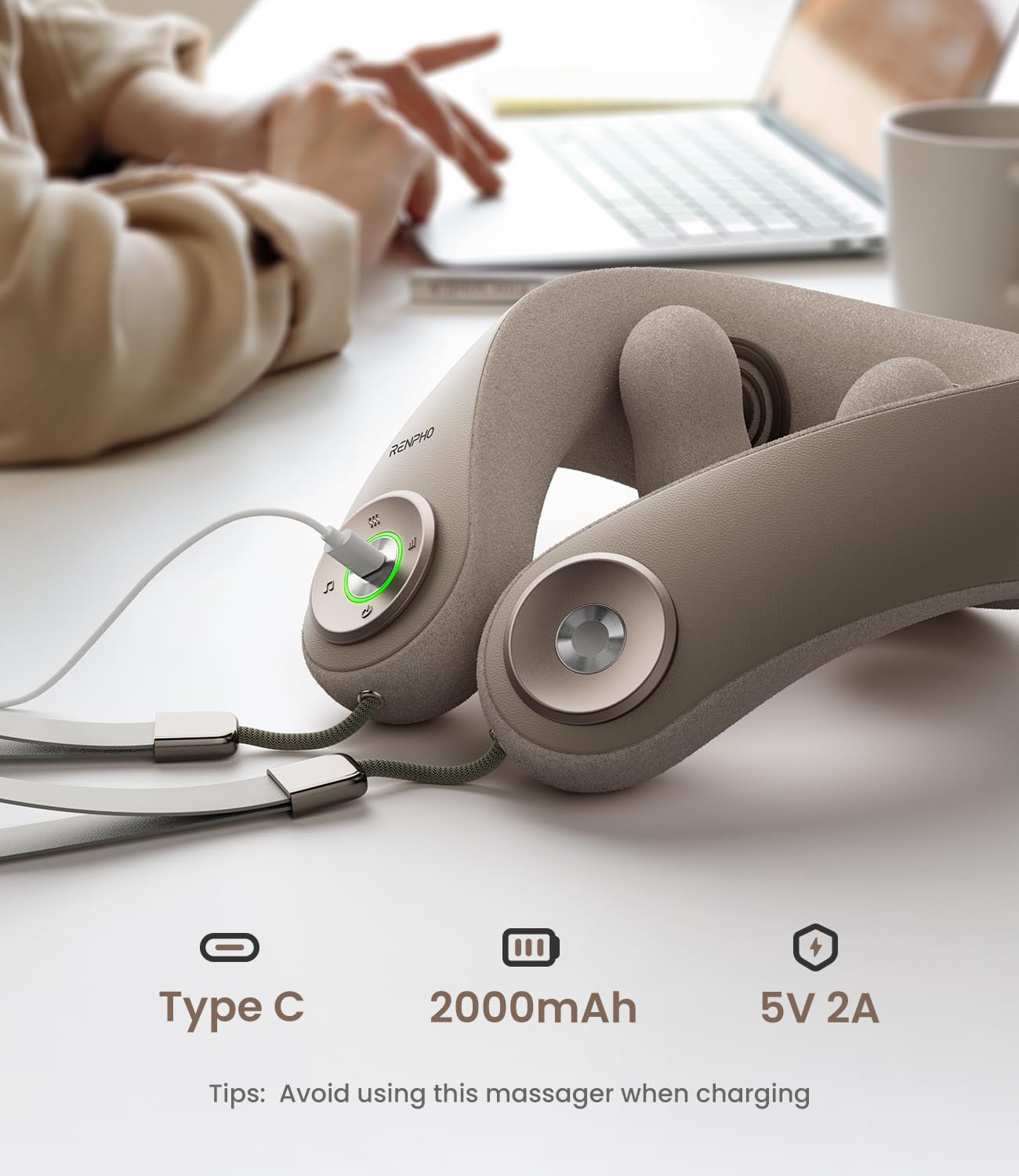 رينفو جهاز تدليك الرقبة اللاسلكي مع الحرارة، تدليك عجن 6D، مدلك محمول لتخفيف الام الرقبة للسفر، هدايا للنساء والرجال