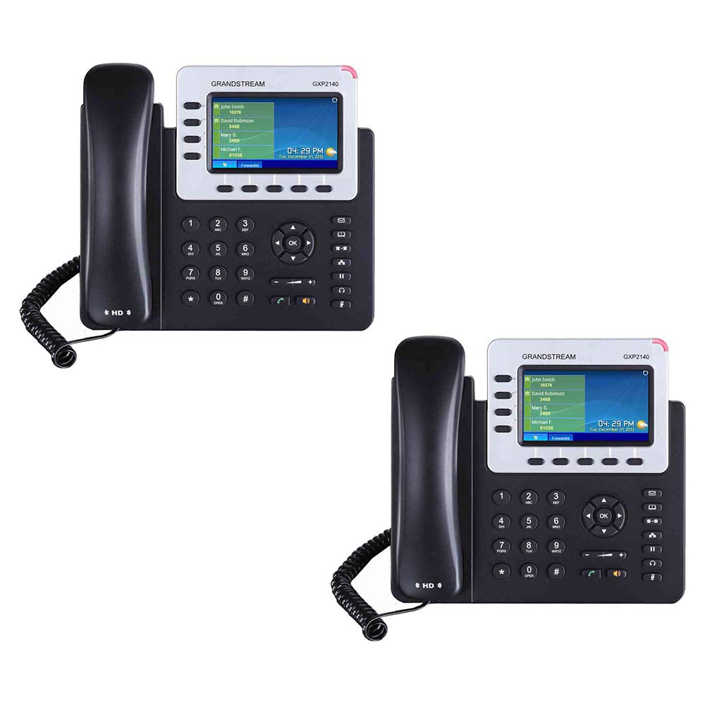 جراندستريم هاتف اي بي 4 خطوط GXP2140 بشاشة LCD 4.3 وتقنية نقل الطاقة عبر الايثرنت وبلوتوث حزمة من قطعتين