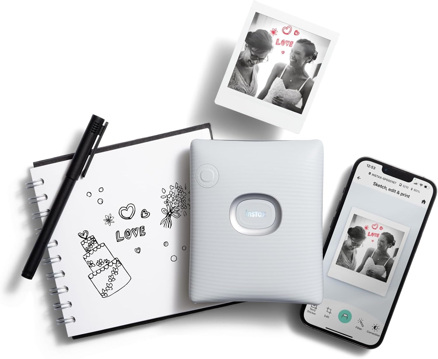 Instax Square Link Smartphone Photo Printer, Ash White Color May Vary