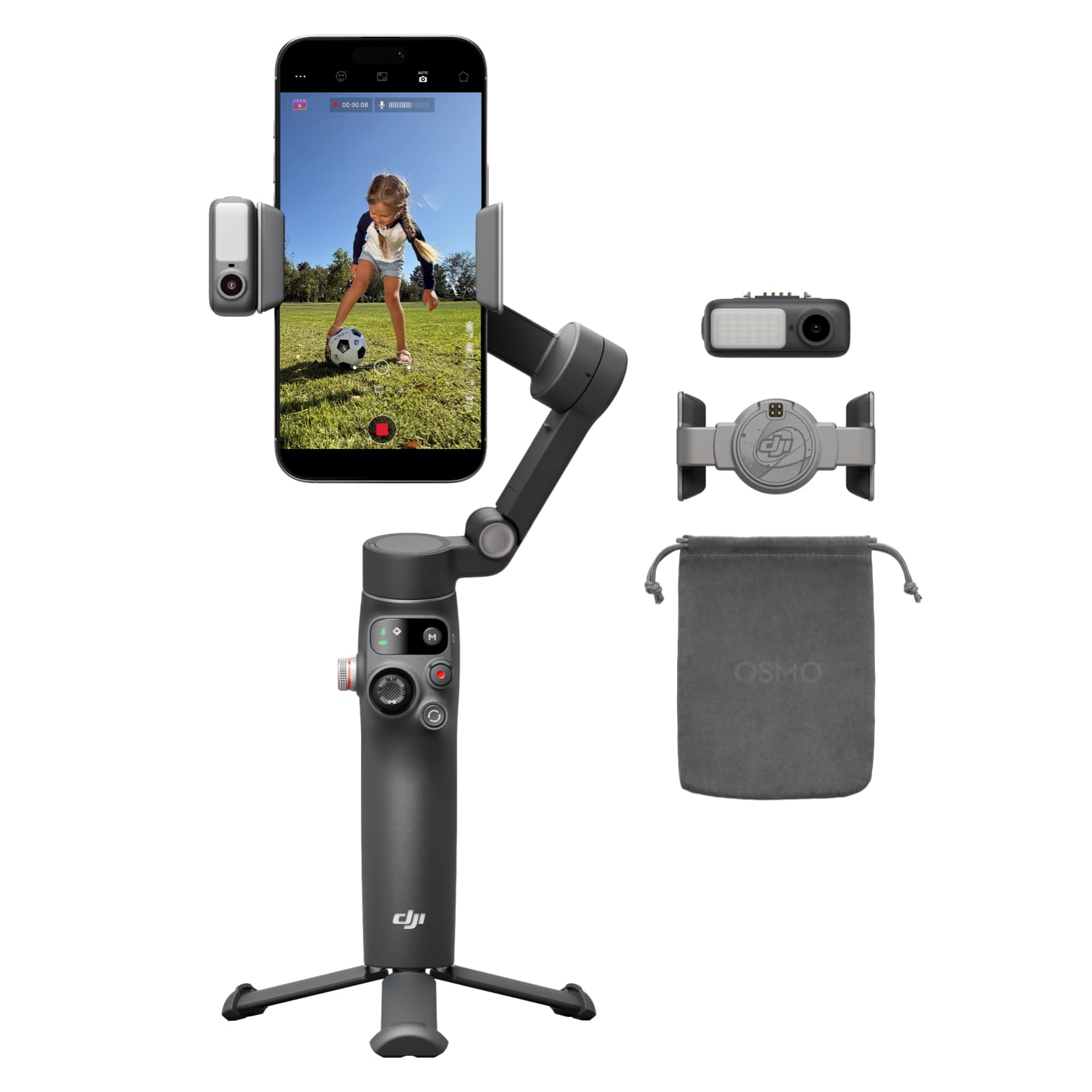 DJI Osmo Mobile 8 Smartphone Gimbal Stabilizer, Native Tracking with Sound and Light, 360° Rotation, Built-in Extension Rod and Tripod, 10-Hour Battery, Strong 3-Axis Stabilization