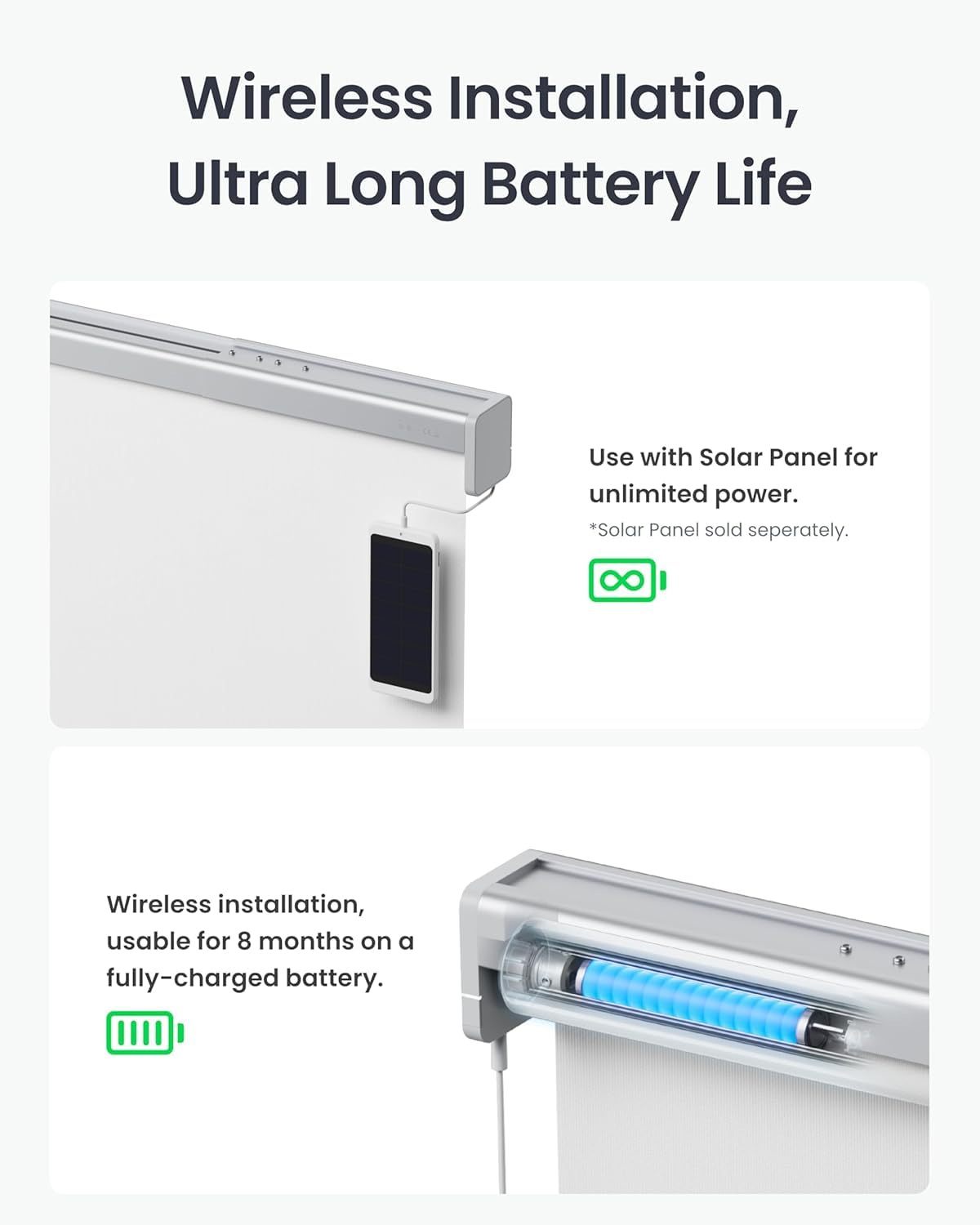 SwitchBot Adjustable Roller Shade | Smart Automatic Blinds, Fits Any Window, Blackout Blinds for Windows Room Darkening Rolled Up Shades (80-110cm, Medium) - White Grey