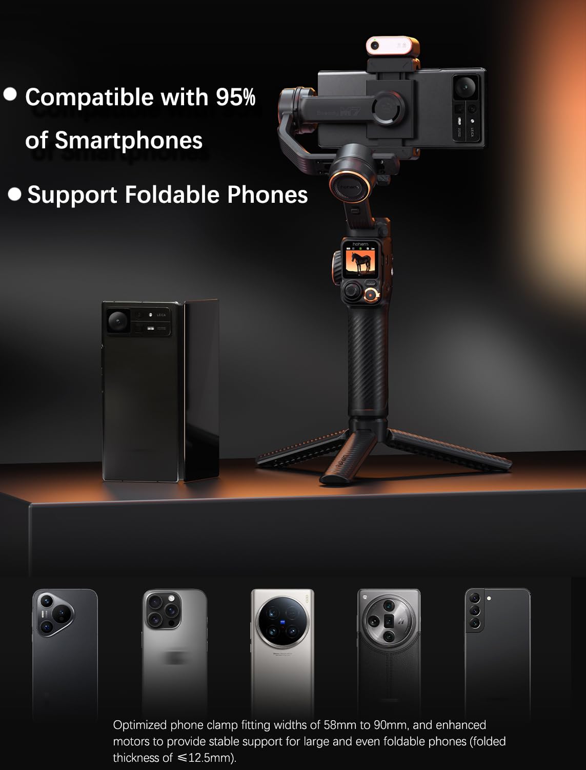 hohem iSteady M7 Gimbal Stabilizer for iPhone, 3-Axis Phone Gimbal with Magnetic AI Tracker Fill Light, Detachable Touchscreen Remote Controller, Built-in Extension Rod, 500g Payload