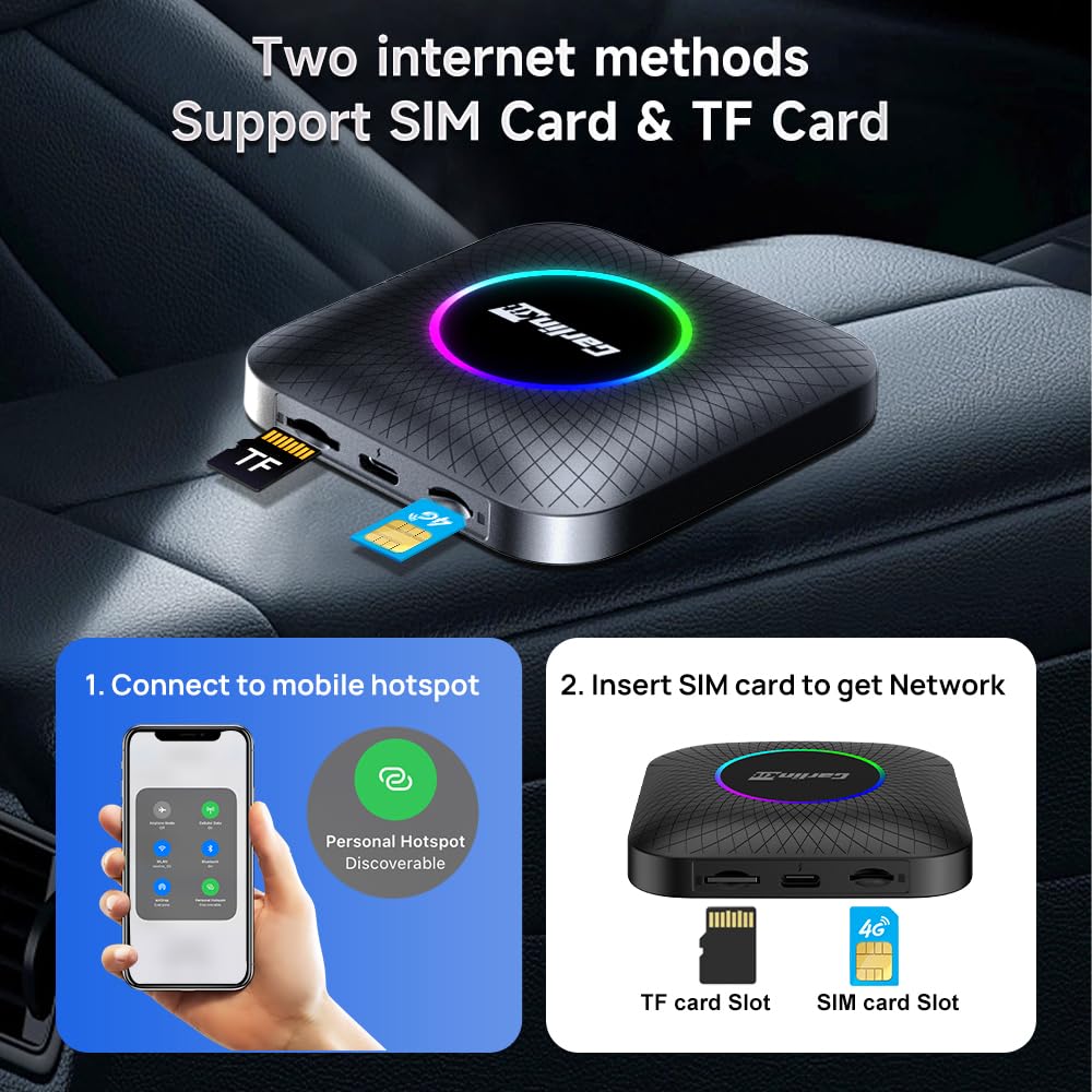 CarlinKit New Android 13 AI Box LED Ambient: Wireless CarPlay/Android Car Adapter, Qualcomm SM 6225.8GB+128GB, Support YouTube/Netflix/Disney+/OTA Upgrade