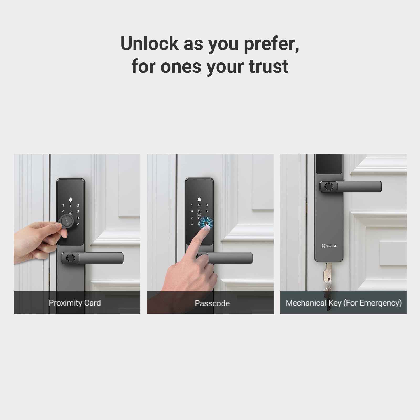 EZVIZ Smart Lock DL05, 7-in-1 Keyless Entry Door Lock, with Fingerprint Access, Multiple Unlock Options, Instant Alerts, Weather-Resistant, Child Safety Privacy Control (DL05-Grey, 6068 Mortise)