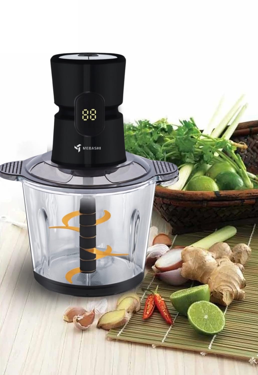 MEBASHI 3L Glass Bowl Chopper, 600W, 3 Speeds With Safety Switch, Stainless Steel Blades, (ME-CH4003) Black