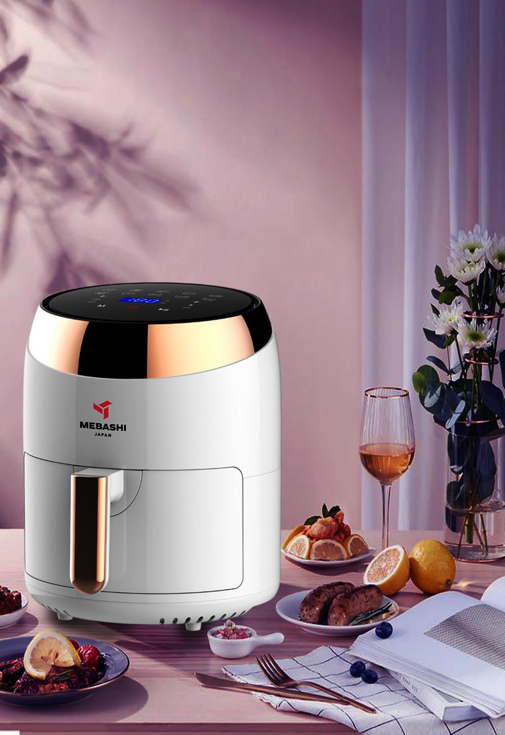 MEBASHI Air Fryer with Digital Touch Screen, 1400W 3.5L Capacity, Timer and Temprature Control, 10 Pre-Set Cooking Programs (ME-AF988) (Black)