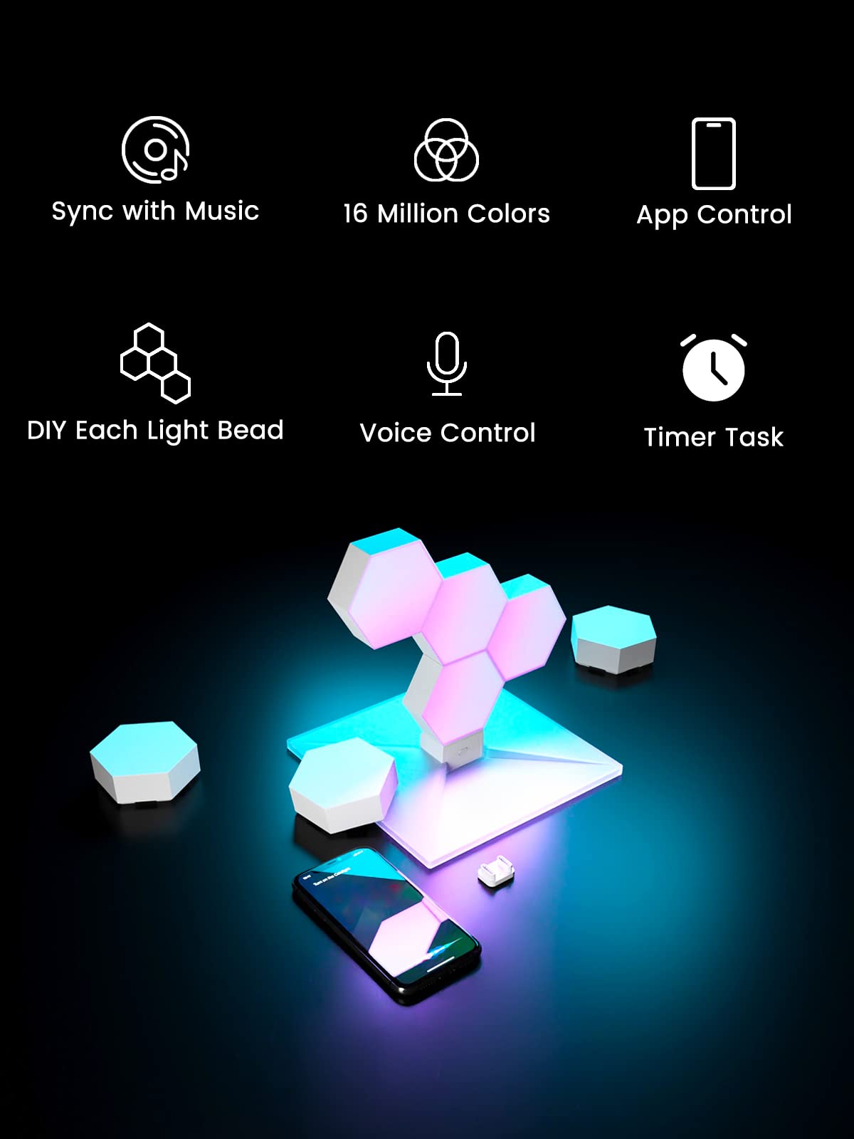 Cololight Smart Hexagonal Wall Lights with USB Power, RGB Modular Geometric Lighting Units, Aesthetic Room Decor, Ideal for Living Room and Bedroom, Set of 15 Pieces