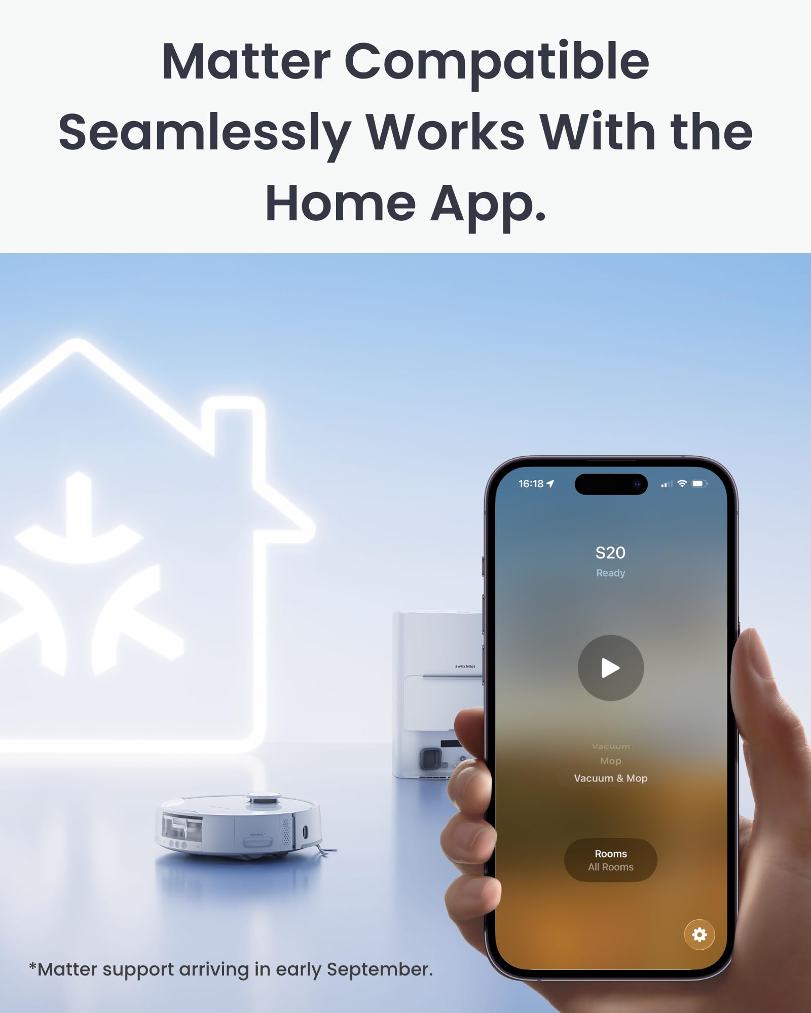 SwitchBot Robot Vacuum and Mop S20 with Matter, 10000Pa Suction, Rotating Mop, AI Navigation, Auto Wash and Dry, Self-Emptying, Works with Apple Home, Alexa and Google Home for Pet Hair and Carpet