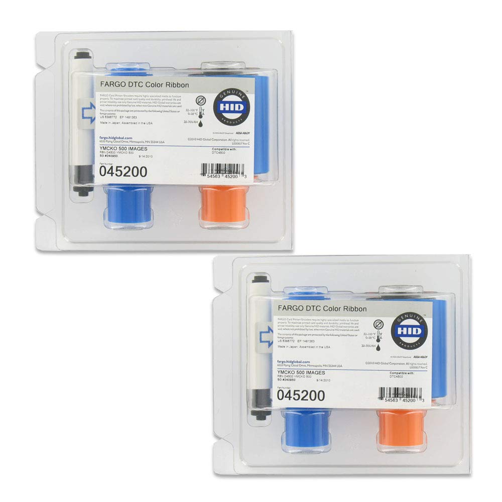 HID Fargo 45200 YMCKO Color Ribbon for DTC4500 and DTC4500e Printers, 500 Prints - Pack of 2