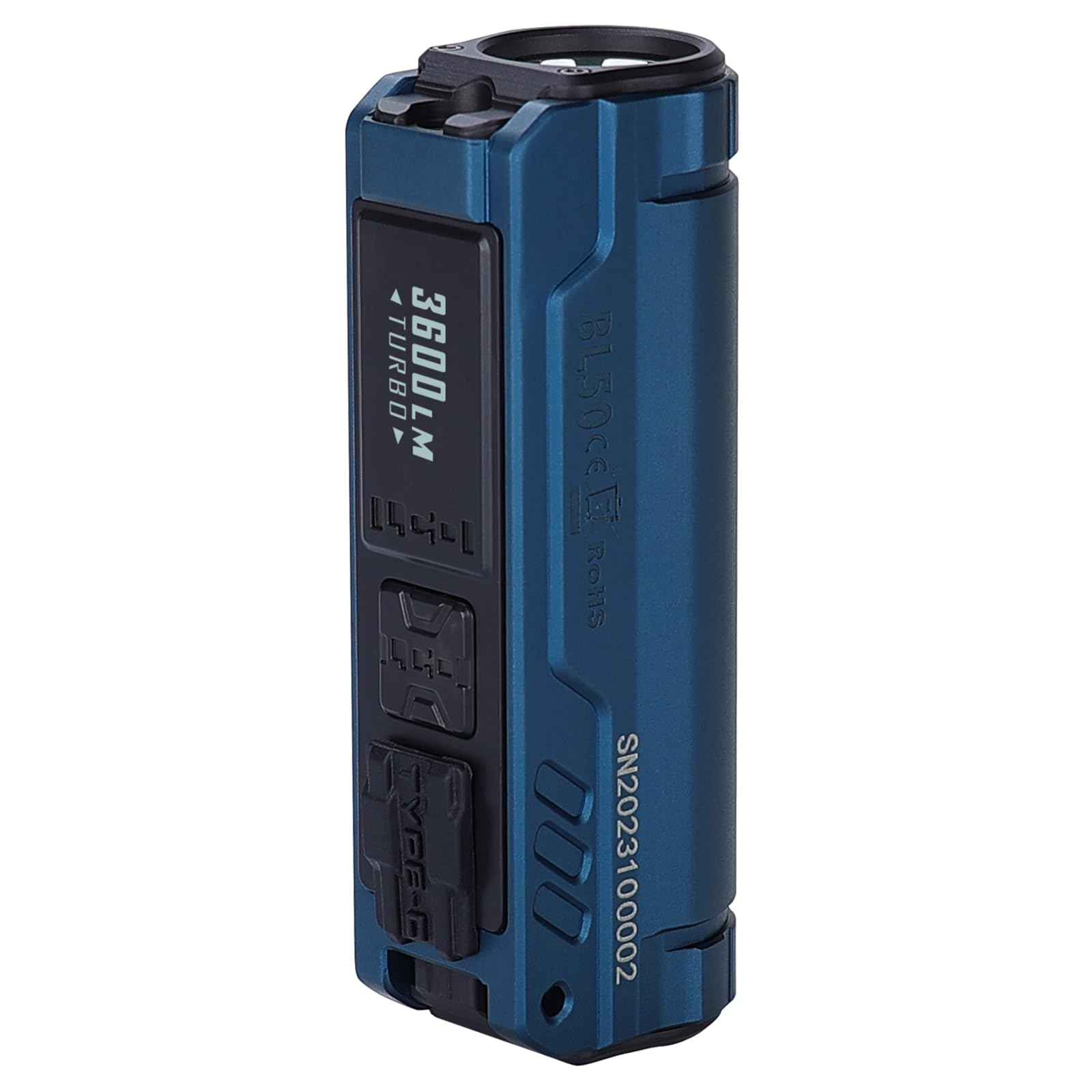 ايمالينت مصباح يدوي صغير BL50 3600 لومن بمصدر ضوء مزدوج EDC مع مصباح LED ابيض وضوء الاشعة فوق البنفسجية، بطارية مدمجة قابلة لاعادة الشحن للاستخدام في الهواء الطلق والطوارئ والعمل والتخييم (ازرق)