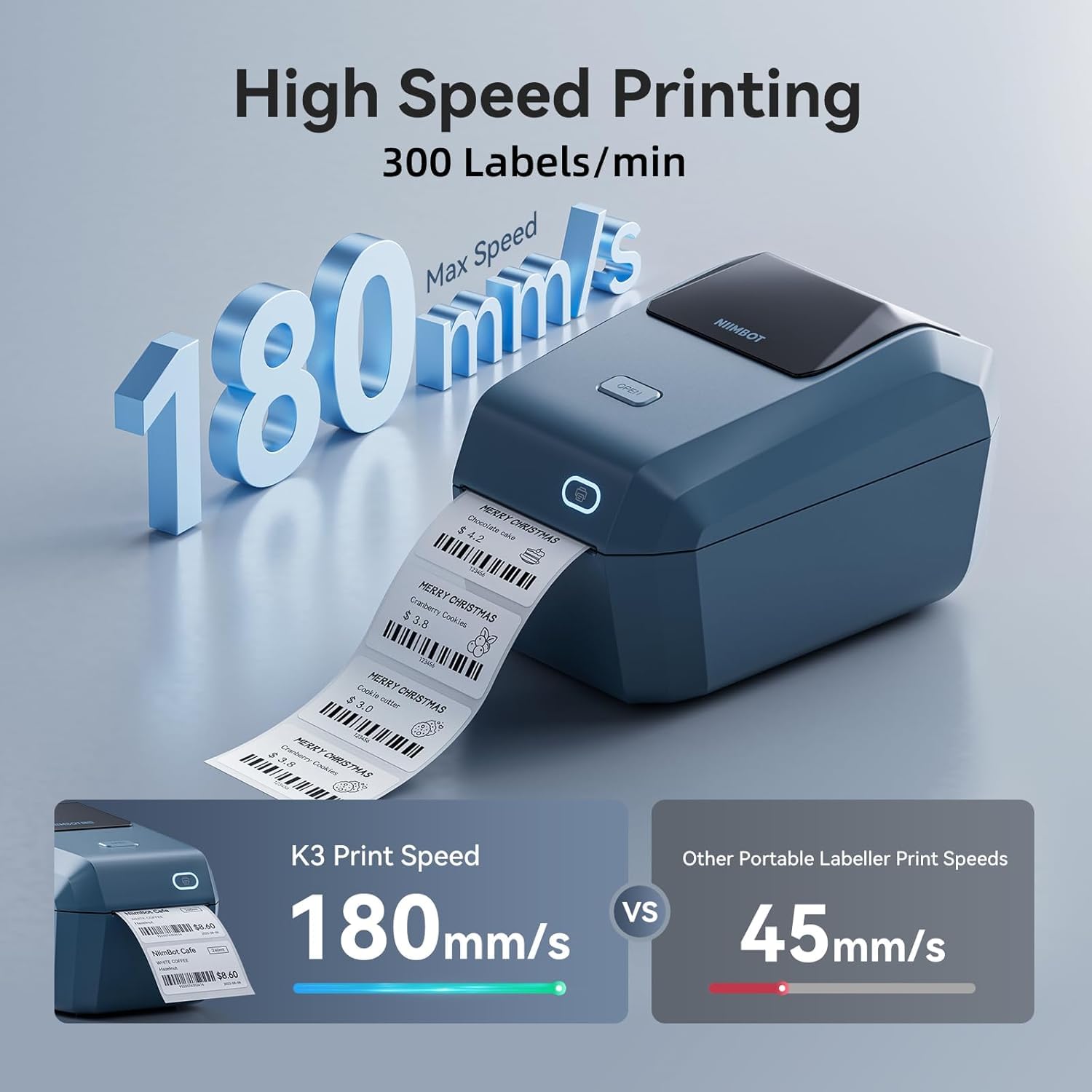 K3 Label Printer, 3 Inch Label Maker with High-Speed, Bluetooth and USB Connection, Support Smartphone & PC, Thermal Label Maker for Small Business and Home Office