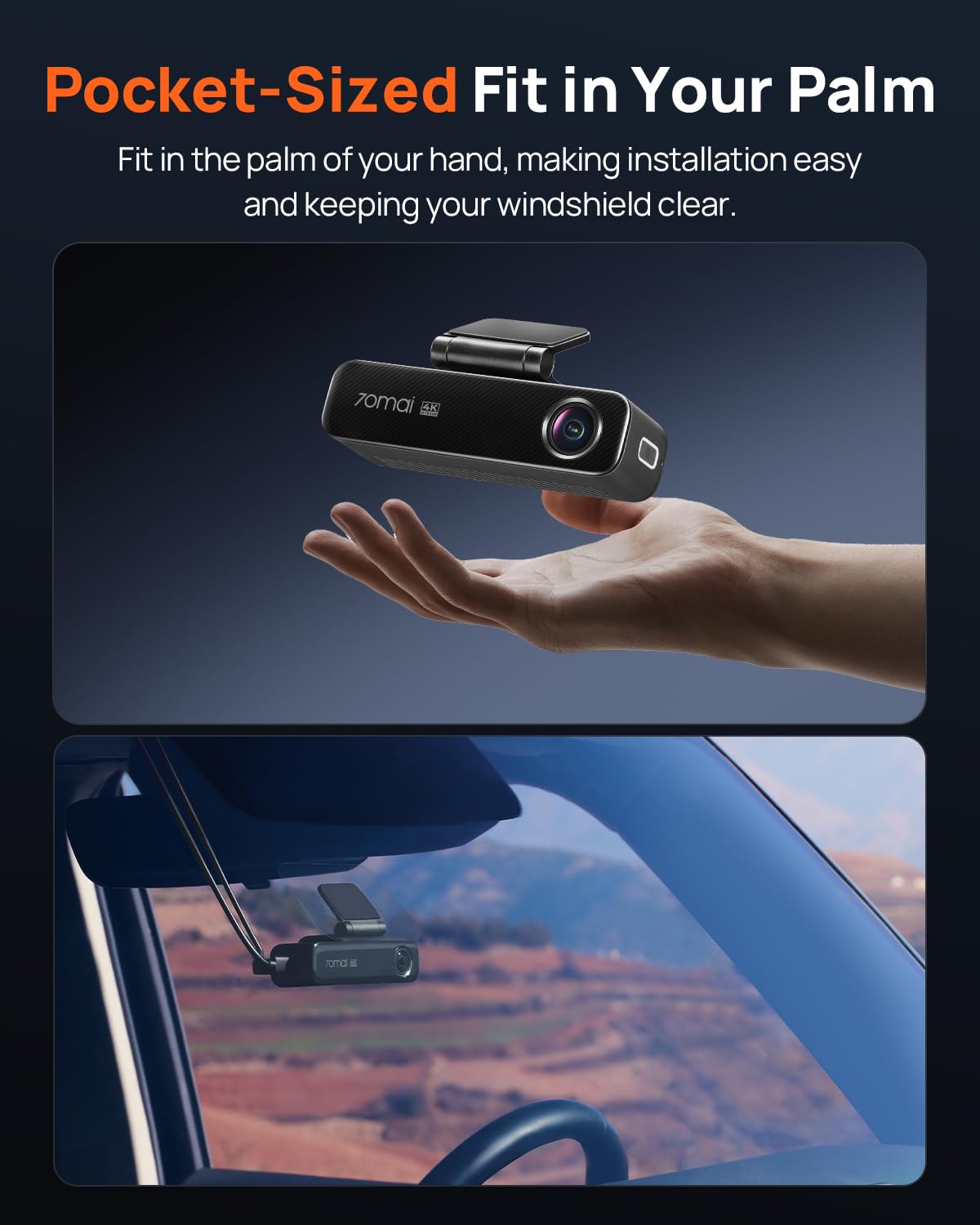 70mai M800 4K Dash Cam Front and Rear for Cars, STARVIS 2 IMX678 Super Night Vision and F1.7 Aperture, Dual HDR, 4G LTE & 5GHz Wi-Fi, Built-in 128GB eMMC, GPS, Voice Control, Monitor