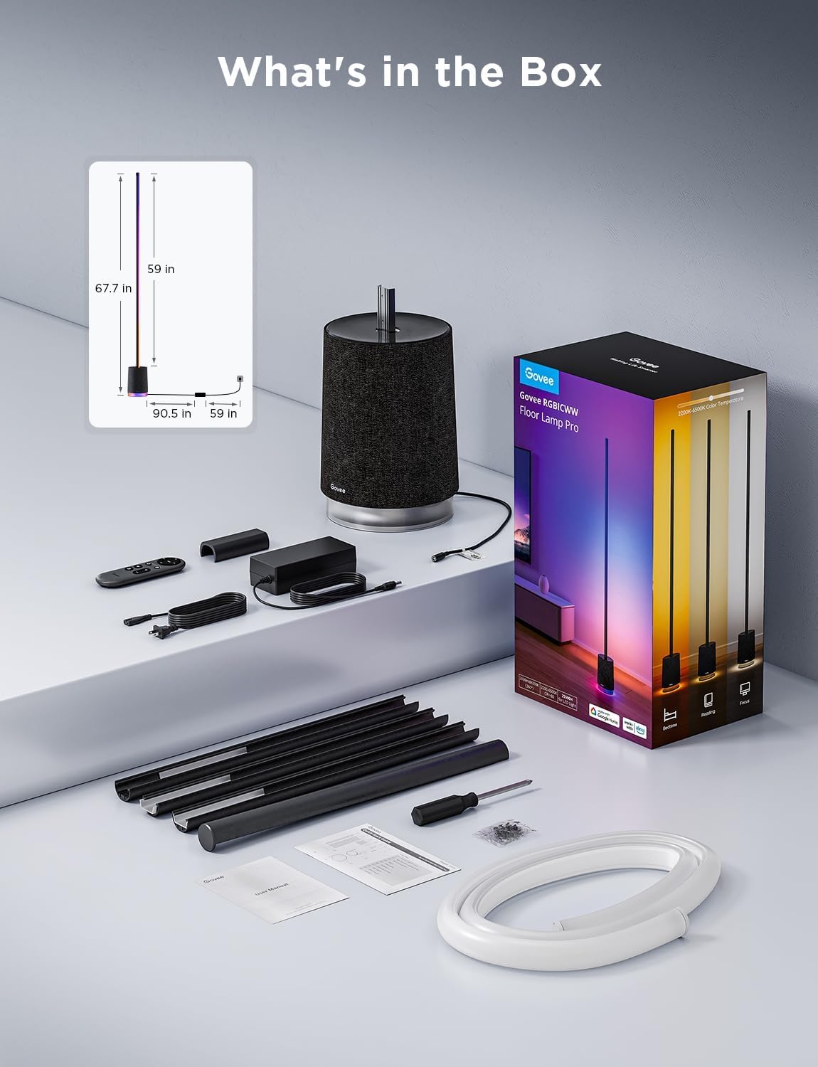 Govee RGBICWW Floor Lamp Pro, Bluetooth Speaker, White Noise Sound Machine, LED Lamp, 2100 lumens, 16 Million Colours, Music Sync, 81+ Scenes for Bedroom, Living Room, Black