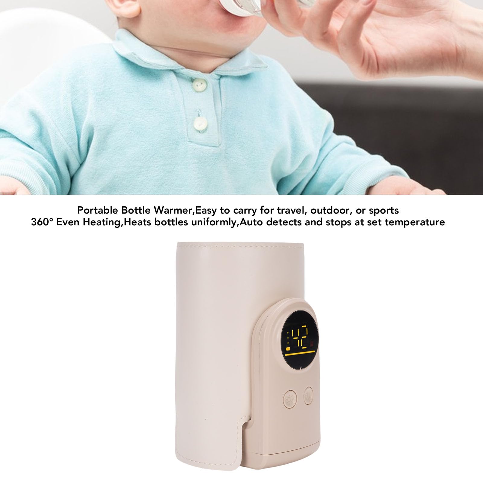 Portable Baby Bottle Warmer, Rechargeable 6 Gears Fast Baby Milk Warmer Wrap Auto Off, Equipped With Adjustable Temperature Levels, for Travel