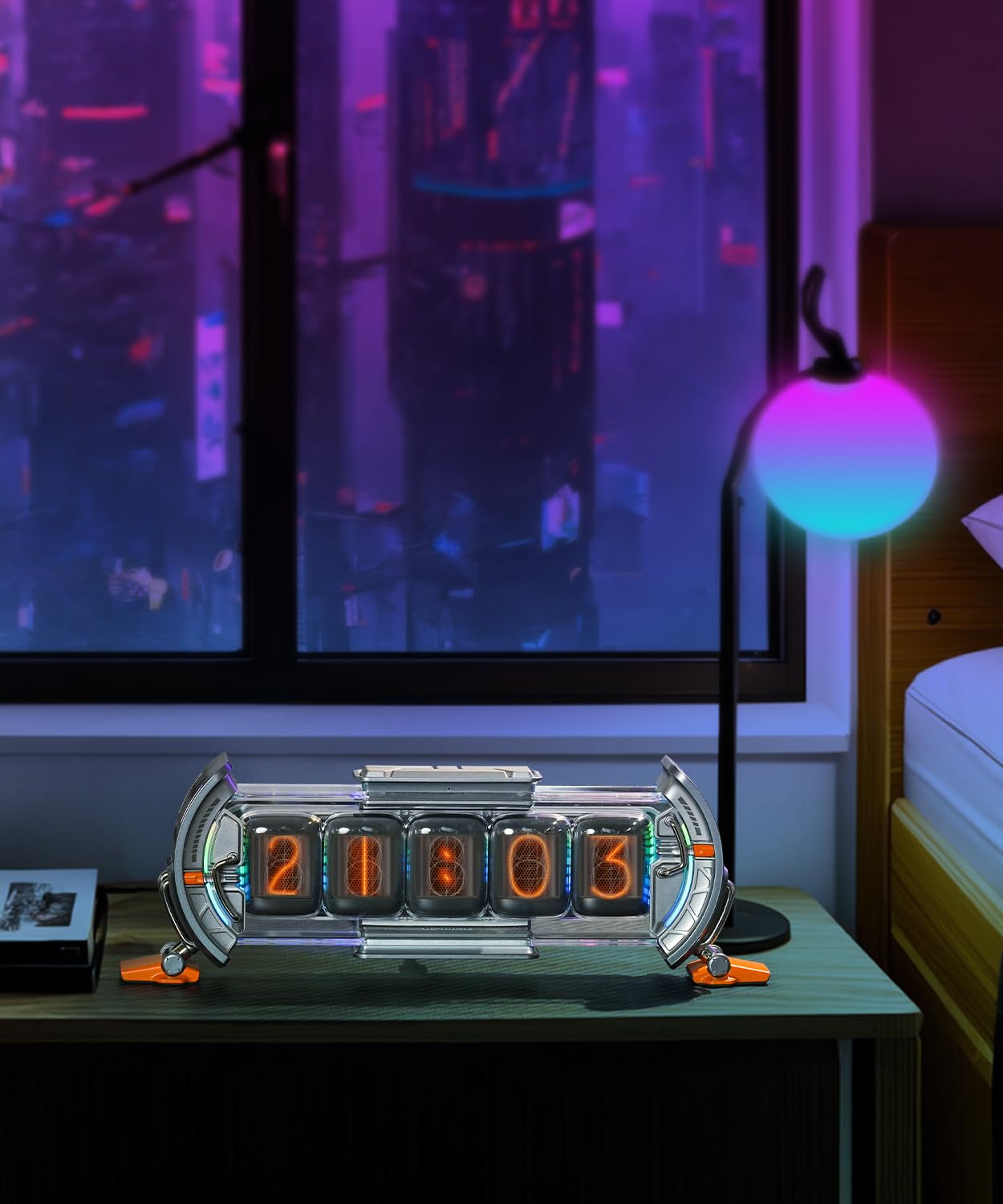 Divoom Times Gate Cyberpunk RGB Gaming Desk Accessories - Silver Gaming Room Decor with WiFi Connection, DIY Pixel Art Display Screen, Compatible with iPhone and Android