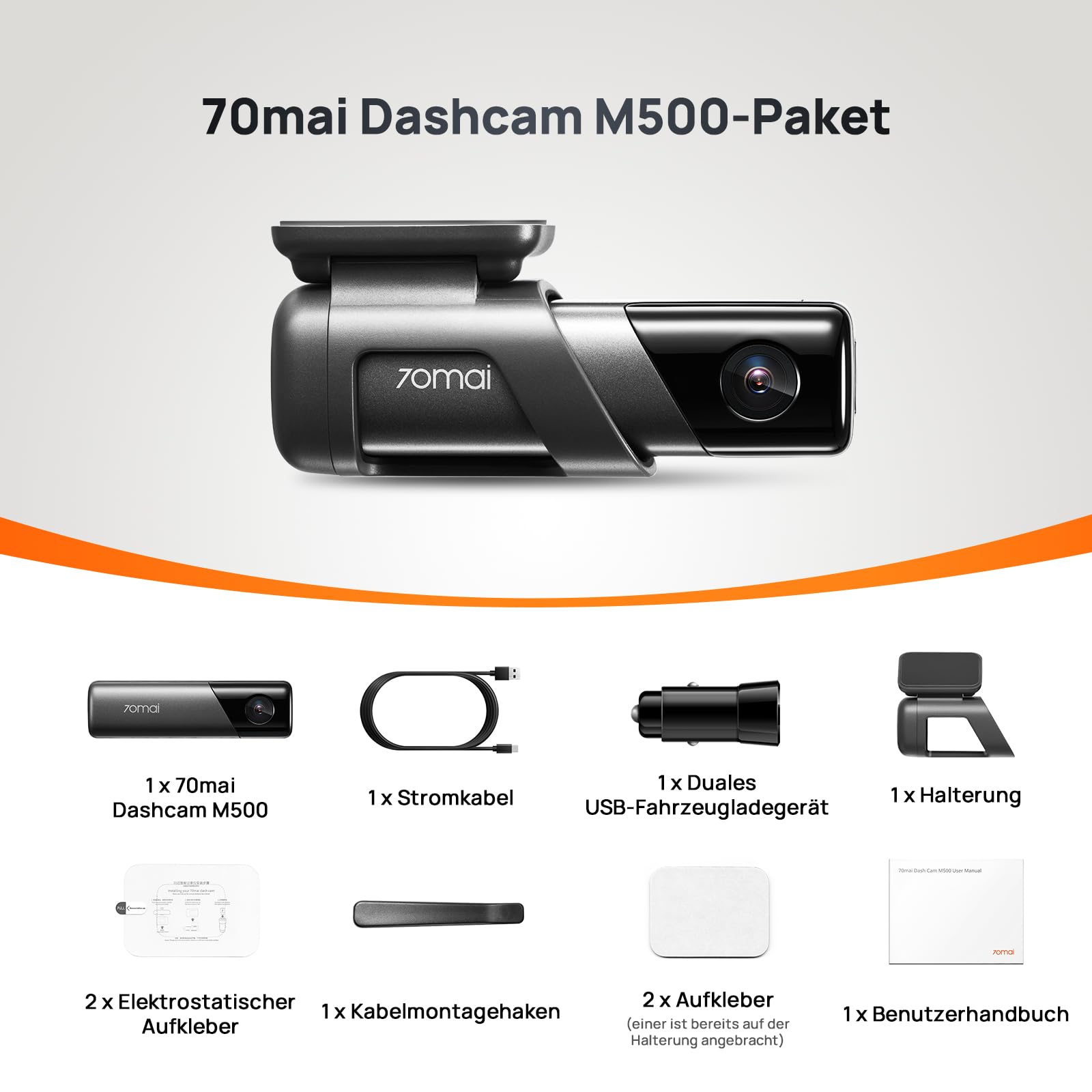 70mai True 2.7K 1944P Dash Cam M500, eMMC Built-in 128GB Memory, Powerful Night Vision with HDR, 170° FOV, 24H Parking Monitoring, Time Lapse Recording, Built-in GPS, ADAS, App Control