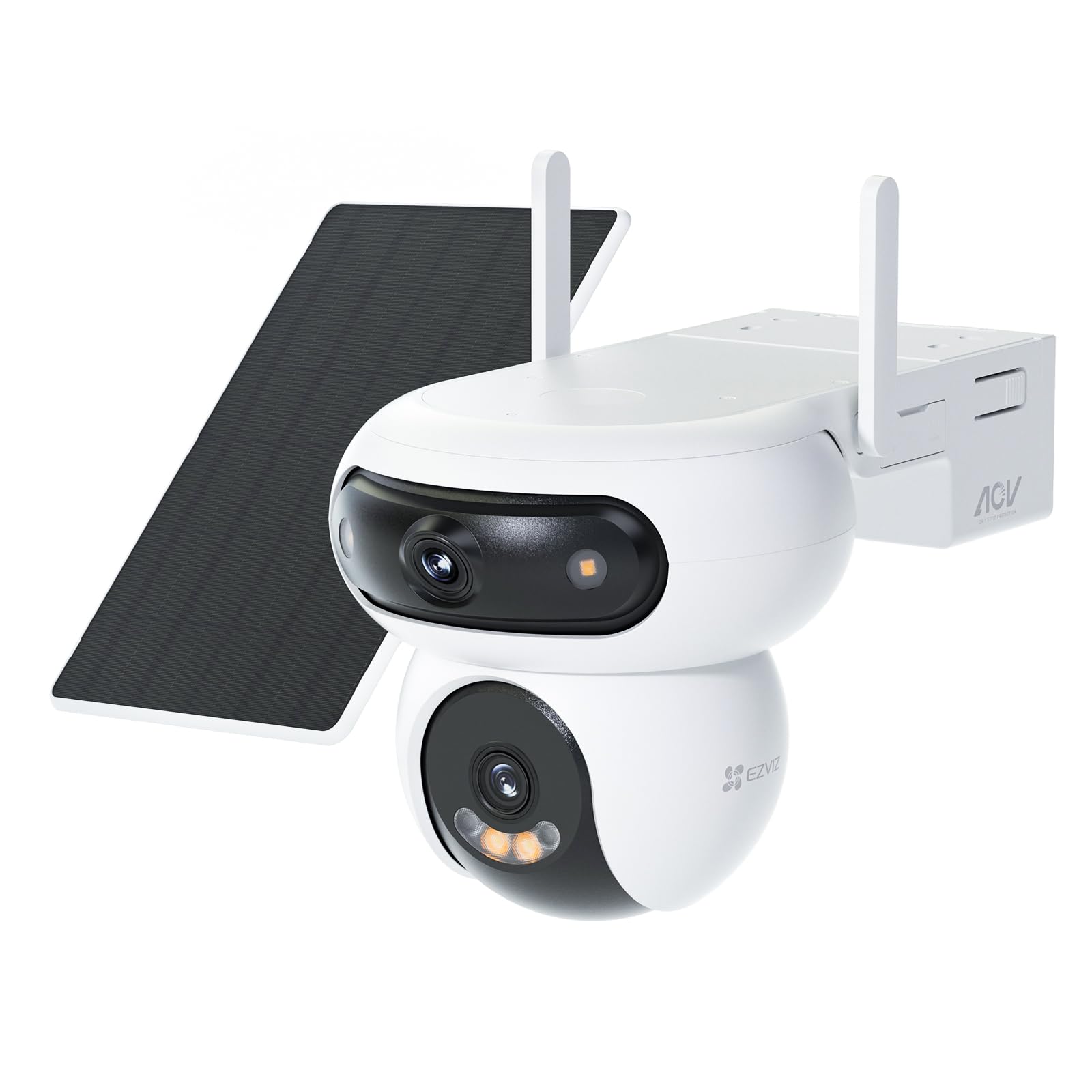 HB90+8W Solar Panel 4MP+4MP 360 Wireless Wifi Surveillance Camera on 10400mAh Motorized Dual Lens Battery, Always-on Mode, Person/Vehicle Detection, Auto Tracking