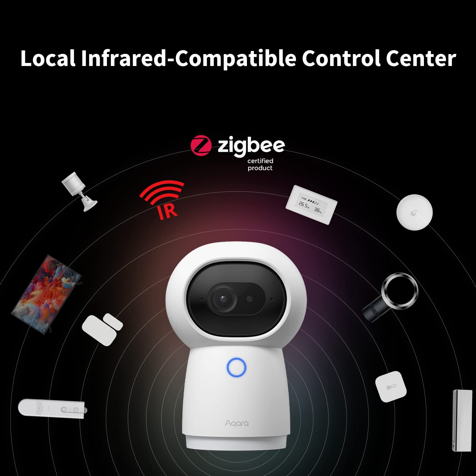 Aqara 2K G3 Indoor Security Camera Hub, Face and Gesture Recognition, Infrared Remote Control, 360° Viewing Angle via Pan and Tilt, Works with HomeKit