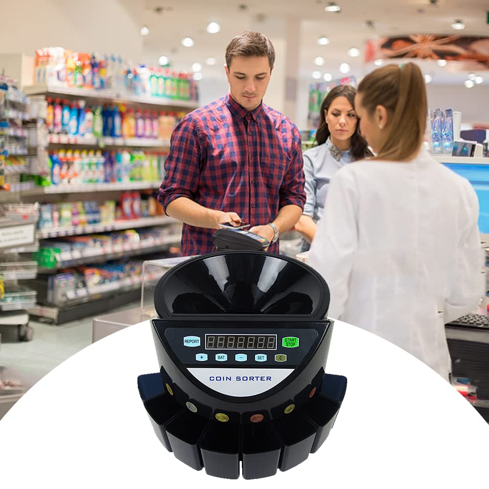 Fauno Euro Coin Counter 300 Coins Digital Mini Automatic Pre-Count/Total Money Display/Self-Check for Faults, for Store, Bank and Restaurant (AC 220V)