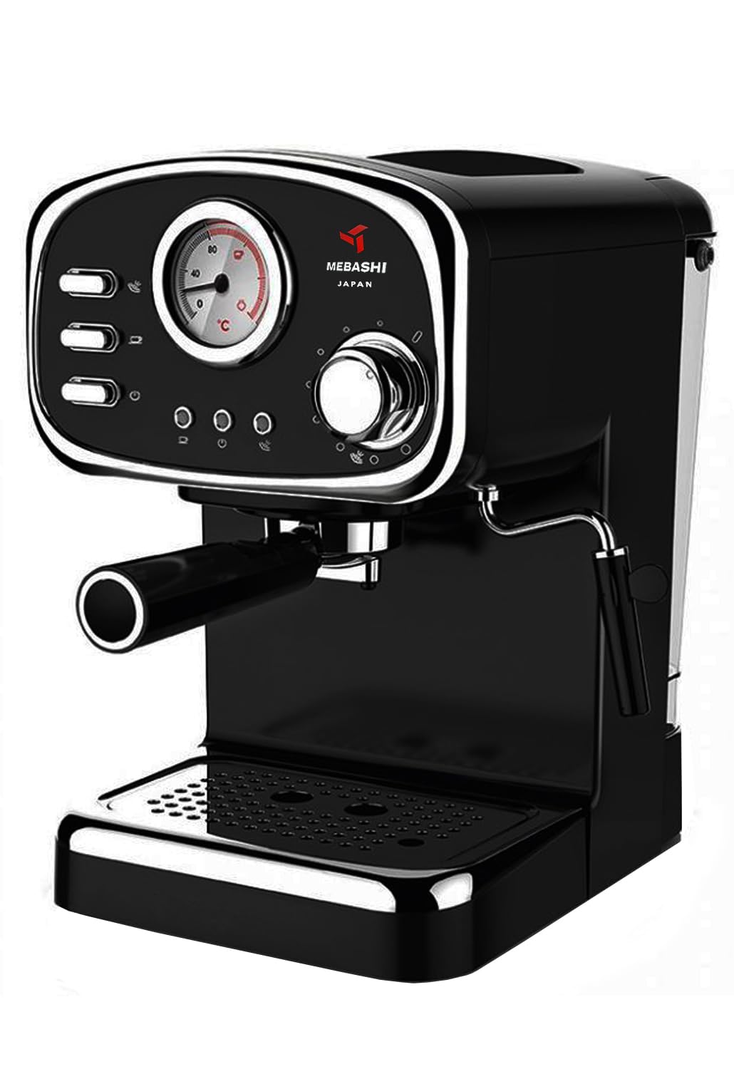 مايباشي ماكينة تحضير قهوة اسبريسو ME-ECM2010W - 20 بار، 1.25 لتر، اسود مع ميزان حرارة ومقبض بخار قابل للتعديل