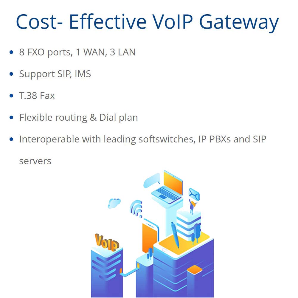 DAG1000-8O FXO انالوج VoIP بوابة تشغيل بسيط