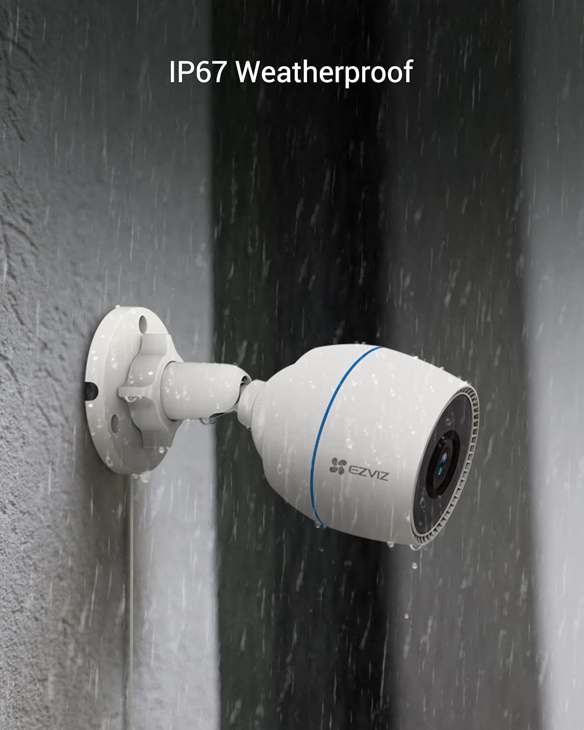 EZVIZ كاميرا مراقبة منزلية خارجية 1080P برؤية ليلية 30 متر، نظام CCTV واي فاي، كشف حركة ذكي، مقاومة للماء IP67، بطاقة SD 256GB/ تخزين سحابي، تدعم اليكسا وجوجل هوم، 2.4GHz (C3TN)