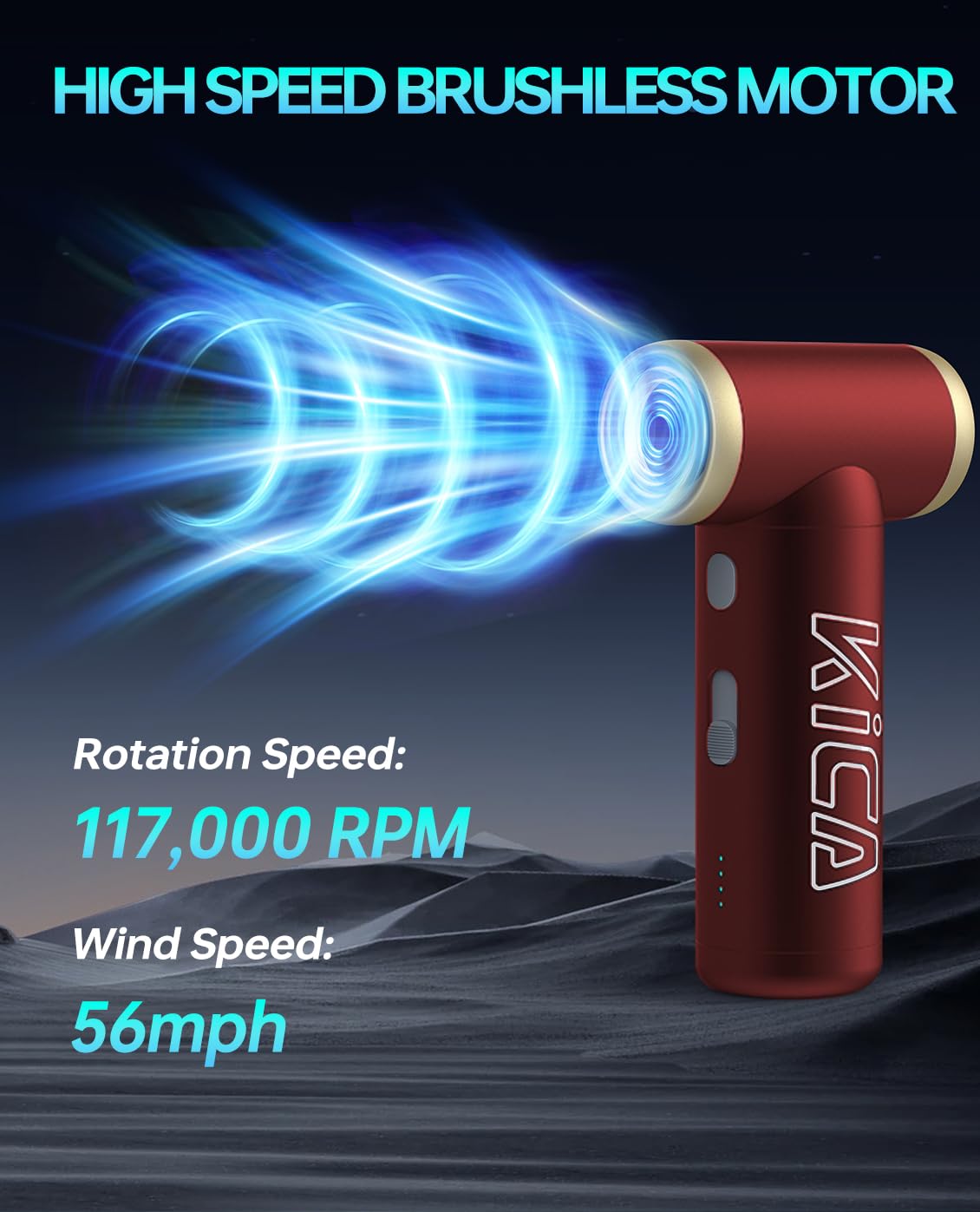 KIKA Jet Fan 2S Compressed Air Duster, Cordless Rechargeable Air Blower 117000 RPM for Keyboard PC Cleaning with New Extreme Mode, Metal Body Red