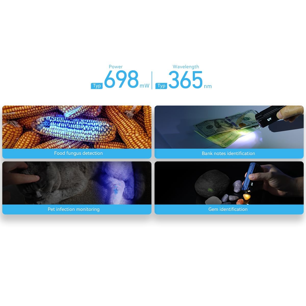 ايمالينت مصباح يدوي BL50 قابل لاعادة الشحن 3600 لومن، ضوء الاشعة فوق البنفسجية واضاءة LED بيضاء، مصباح يدوي محمول عالي السطوع بمصدر ضوء مزدوج للطوارئ والتخييم (اسود)
