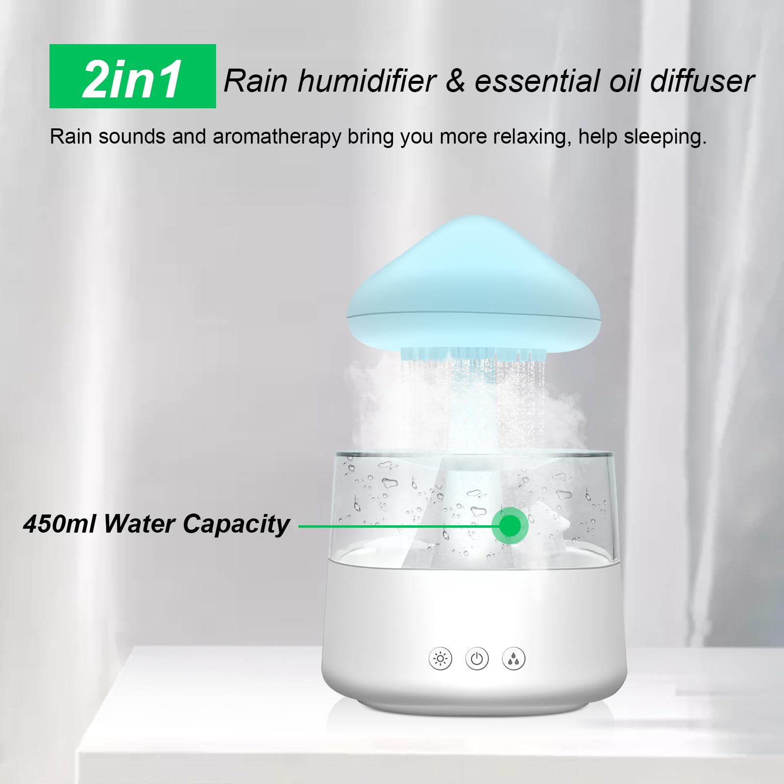 Royzed Cloud Rain Humidifier 450ml 7 Colors, Essential Oil Diffuser with LED Lights, Cloud-Shaped Night Light for Kids Room, Bedroom, Home and Office