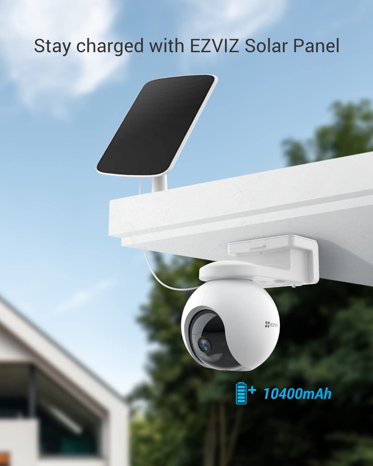EZVIZ 2K Security Camera Outdoor Wireless, 360° PTZ Auto Tracking, Color Night Vision,WiFi Camera Surveillance Exterieur Home, Human Detection, Two Way Audio, Alexa,10400mAh, CB8 Kit with Solar Panel