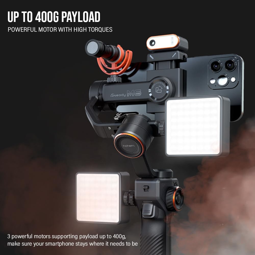 Hohem iSteady M6 Kit Gimbal Stabilizer for Smartphone 3-Axis with Magnetic Fill Light AI Vision Sensor for iPhone Android with 0.91-inch OLED Display Max Payload 400g,ideal for youtube vlog TikTok
