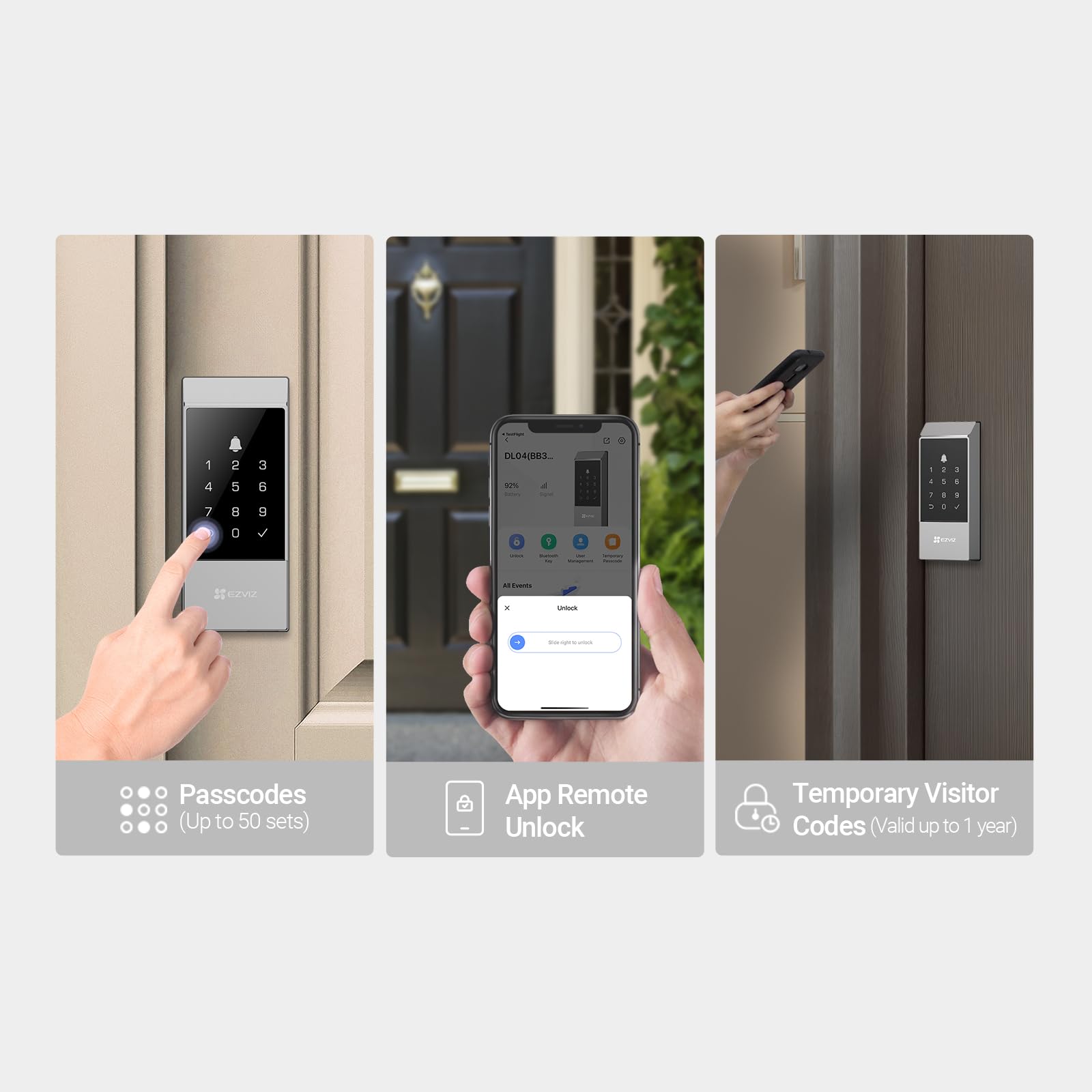 EZVIZ قفل ذكي DL04 - يدعم البلوتوث والواي فاي، دخول بدون مفتاح متعدد الطرق، جهاز تحكم عن بعد، تنبيهات مضادة للعبث، سهل التركيب - مثالي للامان المنزلي (DL04)
