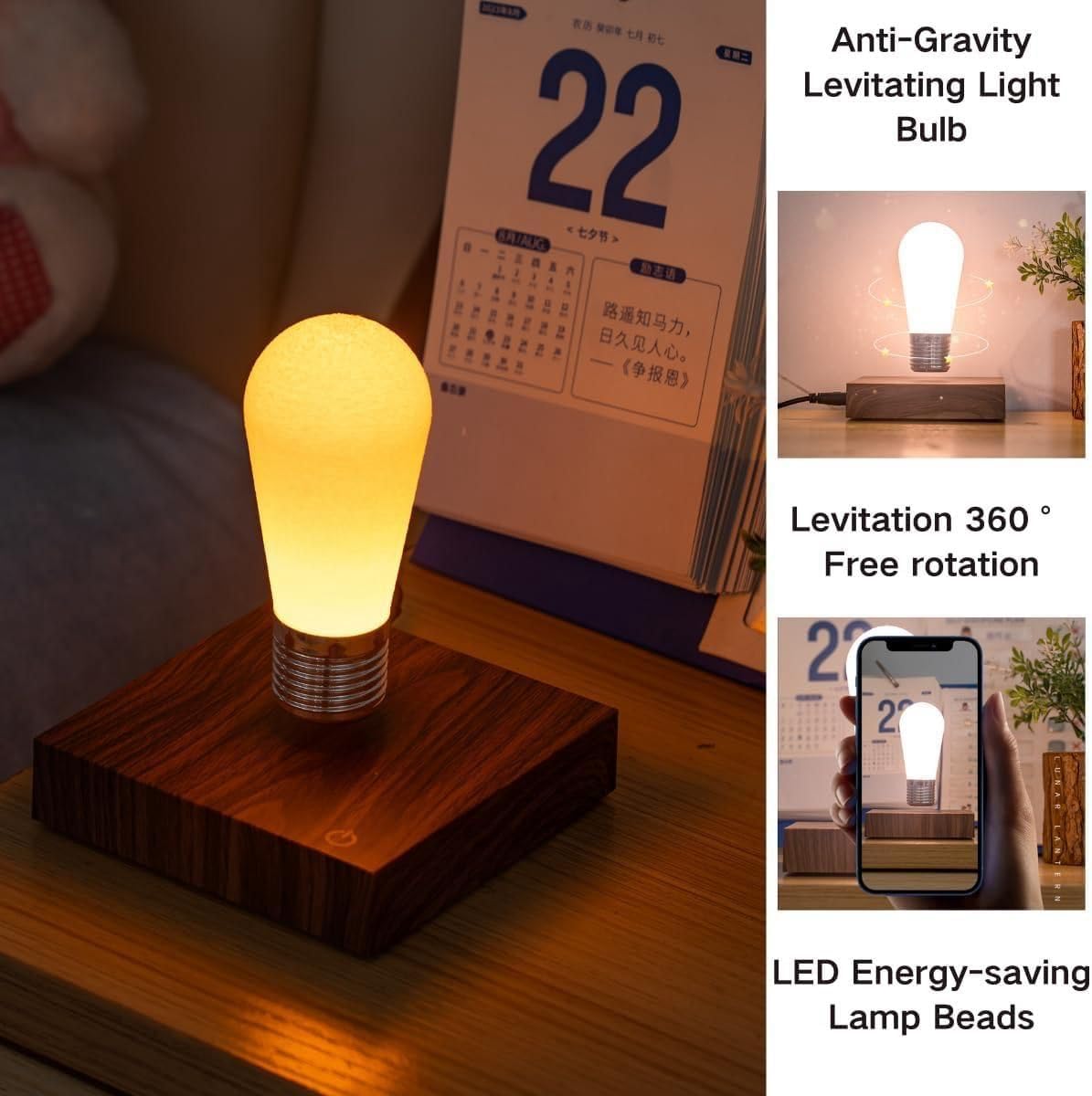 Fipka Anti-gravity Levitating Light Bulb with LEd Energy Saving Lamp beads &Light Body 3 colors change for Birthday, Hi-Tech,Art, Anniversary, Office, Home Decor Valentine's Day Gift