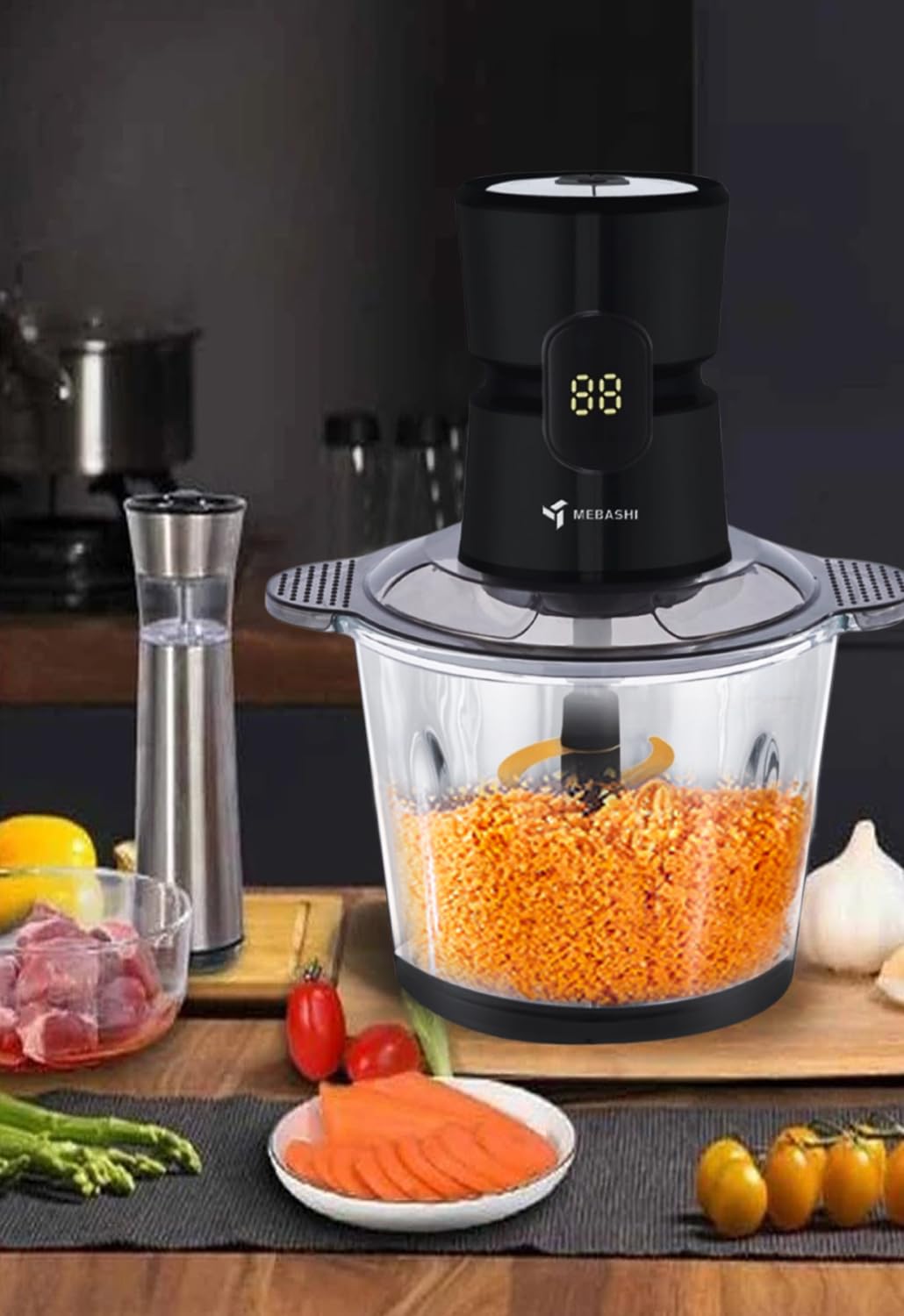 MEBASHI 3L Glass Bowl Chopper, 600W, 3 Speeds With Safety Switch, Stainless Steel Blades, (ME-CH4003) Black