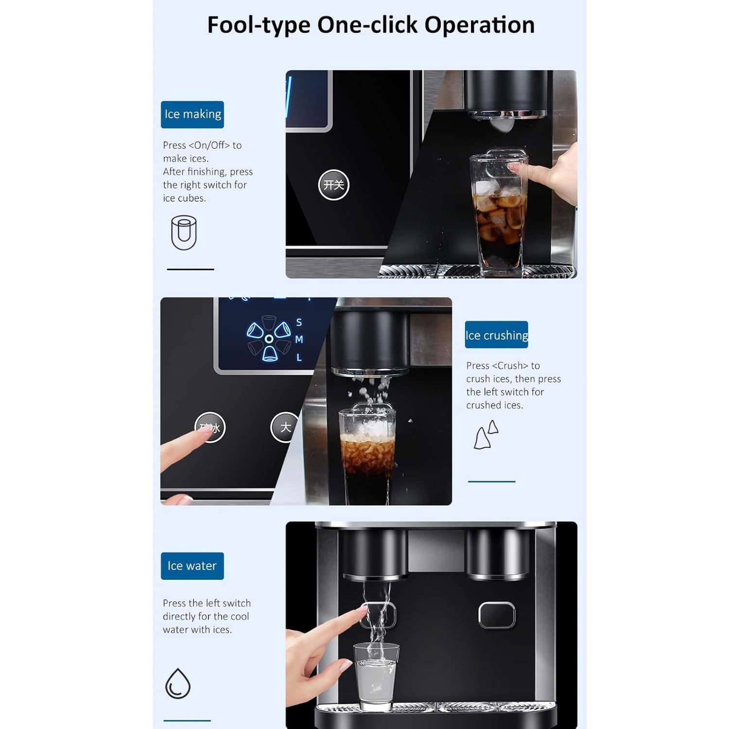 Fipka DLC Household Ice Making Crushed Ice Cold Water 3 in 1 Ice Machine, 8-12 Minutes Fast Ice Maker 18KG Per 24H, 150W DLC-37563 Automatic Portable Ice Maker for Home Office Bar Party