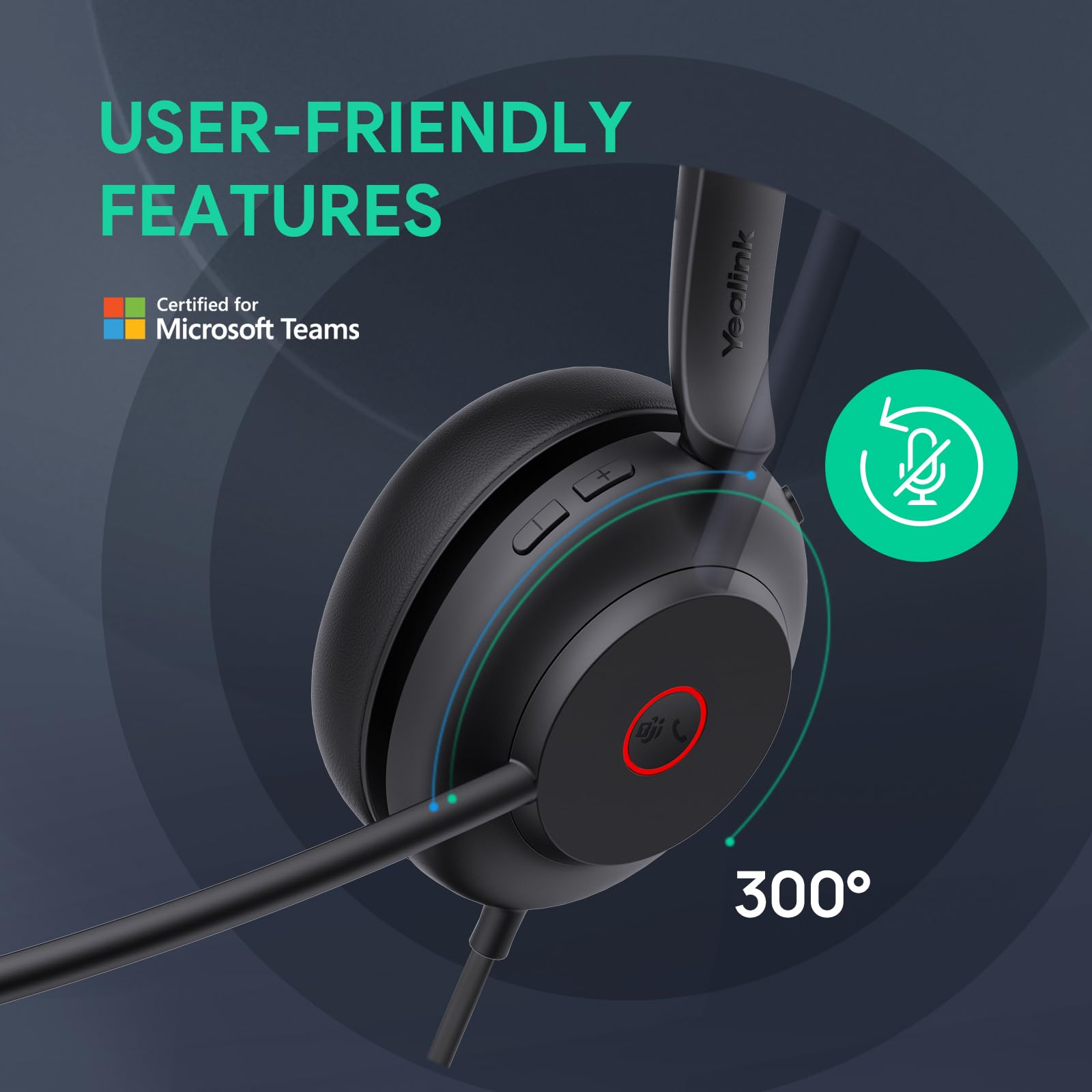 Yealink UH35 Professional Wired Dual Headset with Noise Cancelling Microphone and Call and Music Mode, Ergonomic Lightweight Design, Stereo, Teams Certified