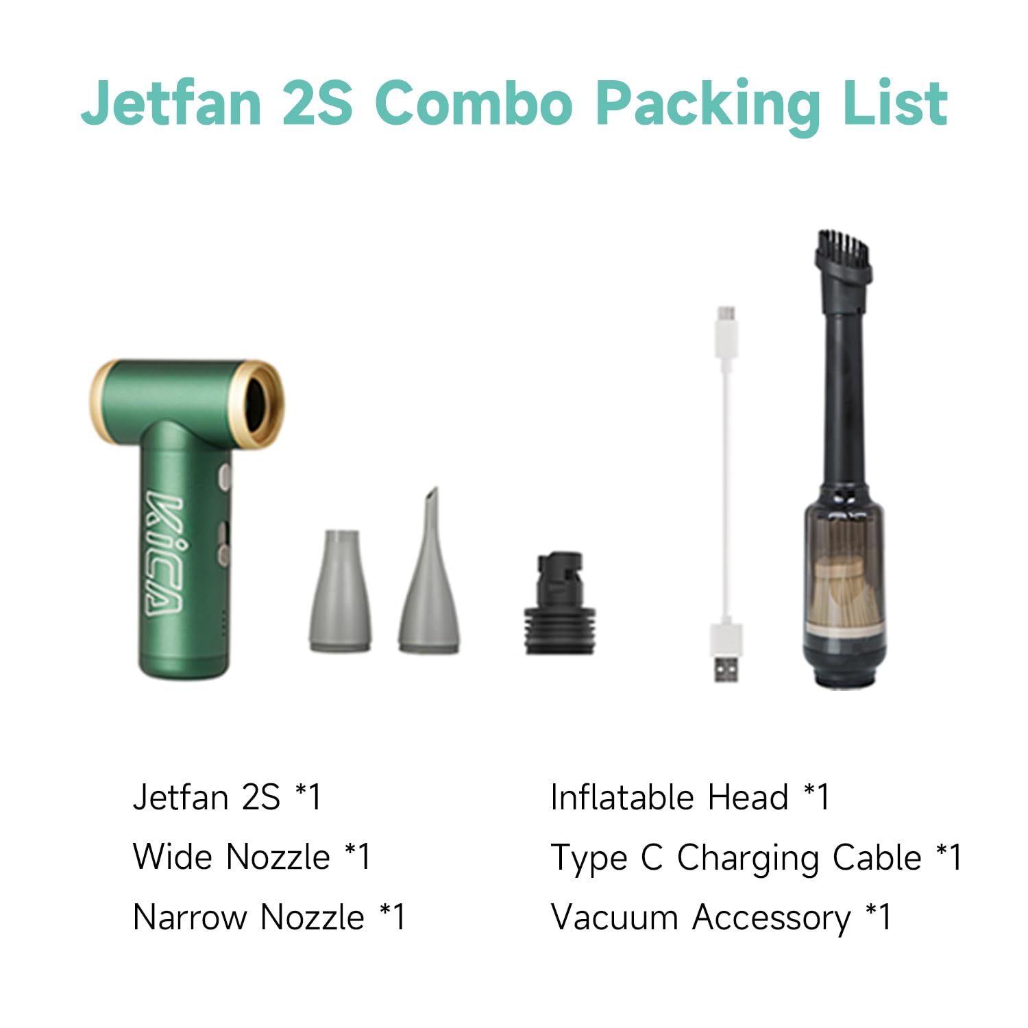 KICA Jet Fan Compressed Air Duster 2S, Electric Air Blower Alternative for Computer Keyboard Cleaning, Hair Drying, Camping, Outdoors, Car, Barber Shop, Handmade, Rechargeable, Fast Charging, Green