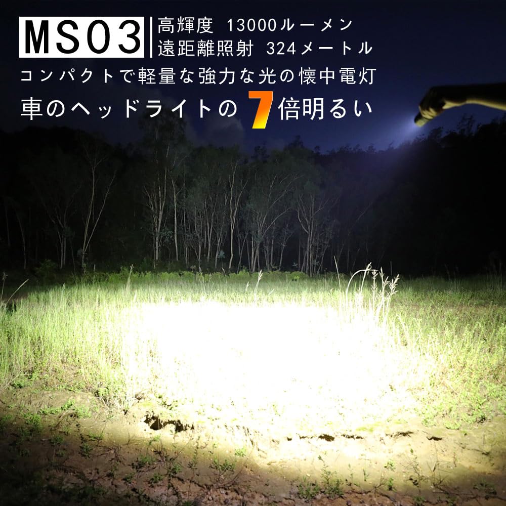 ايمالينت مصباح يدوي MS03W خفيف الوزن، مصباح LED قوي، قابل لاعادة الشحن عبر USB، 13000 لومن، اضاءة طويلة المدى، 324 متر، للاستخدام العسكري، صغير، مقاوم للماء، ضوء تكتيكي، قوي للغاية، ذاتي