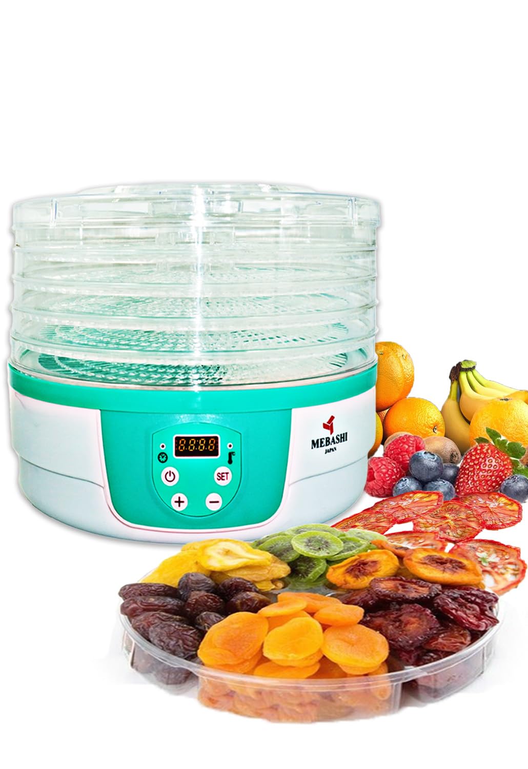 MEBASHI ME-FOD8202P Food Dehydrator, Rotatable, 5 Trays,(250W) Green (ME-FOD8202P)
