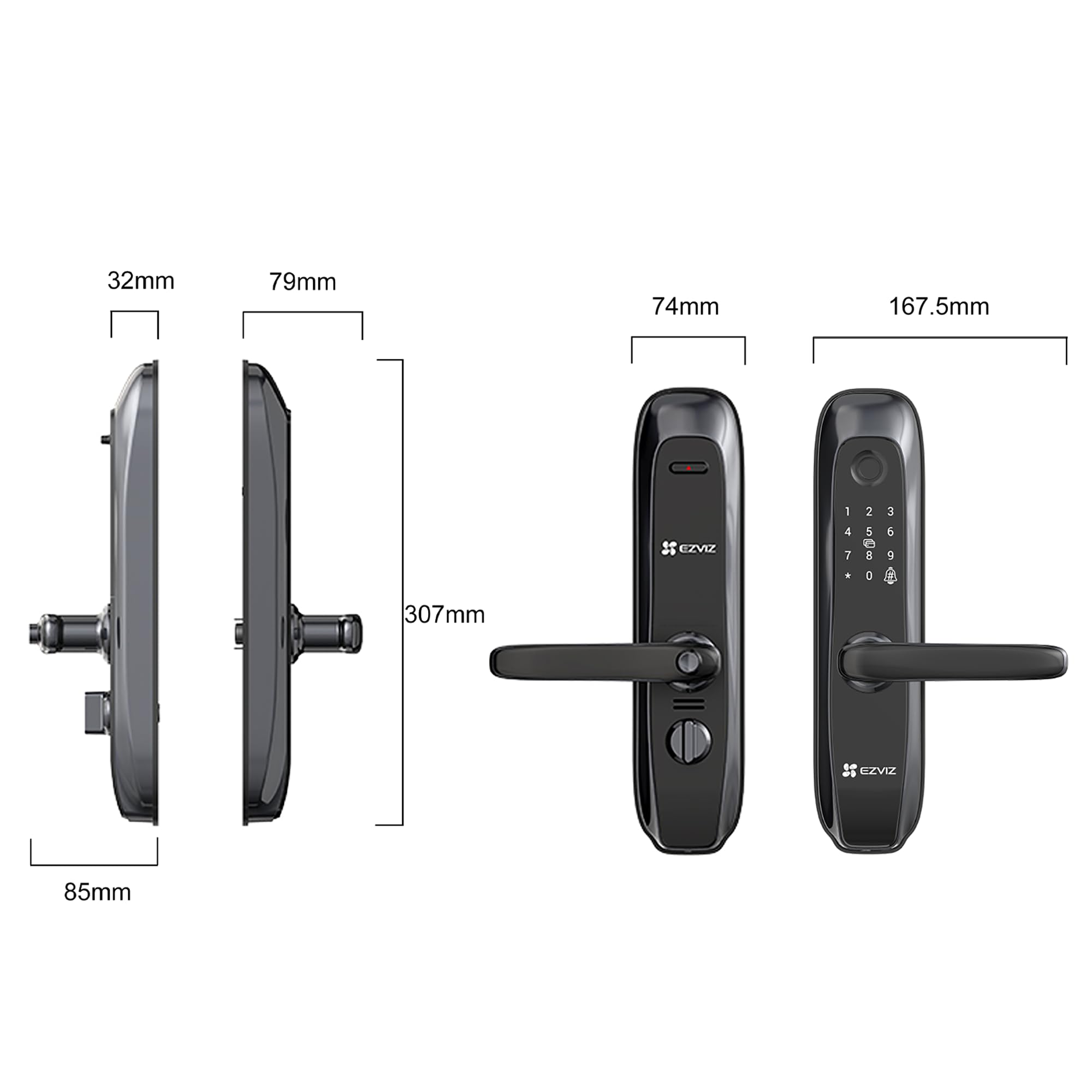 EZVIZ L2S Smart Fingerprint Lock, Keyless Lock with Four Unlocking Methods, Real-Time Mobile Alerts, Built-In Electronic Doorbell, Anti-Tamper Alarm, Low Battery Warning, Easy User Management