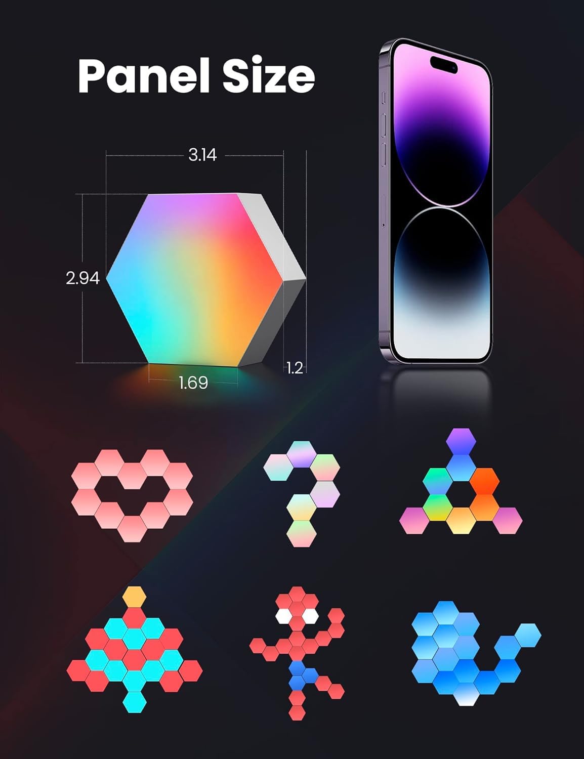 كولو لايت اضاءة RGB لاعداد كمبيوتر الالعاب، مصابيح العاب تعمل بمنفذ USB، مصابيح حائط سداسية مزامنة الموسيقى مع 70 تاثير، ملحقات العاب مكتبية، تعمل مع اليكسا وجوجل برو (مجموعة ايقاع-برو9 قطع)