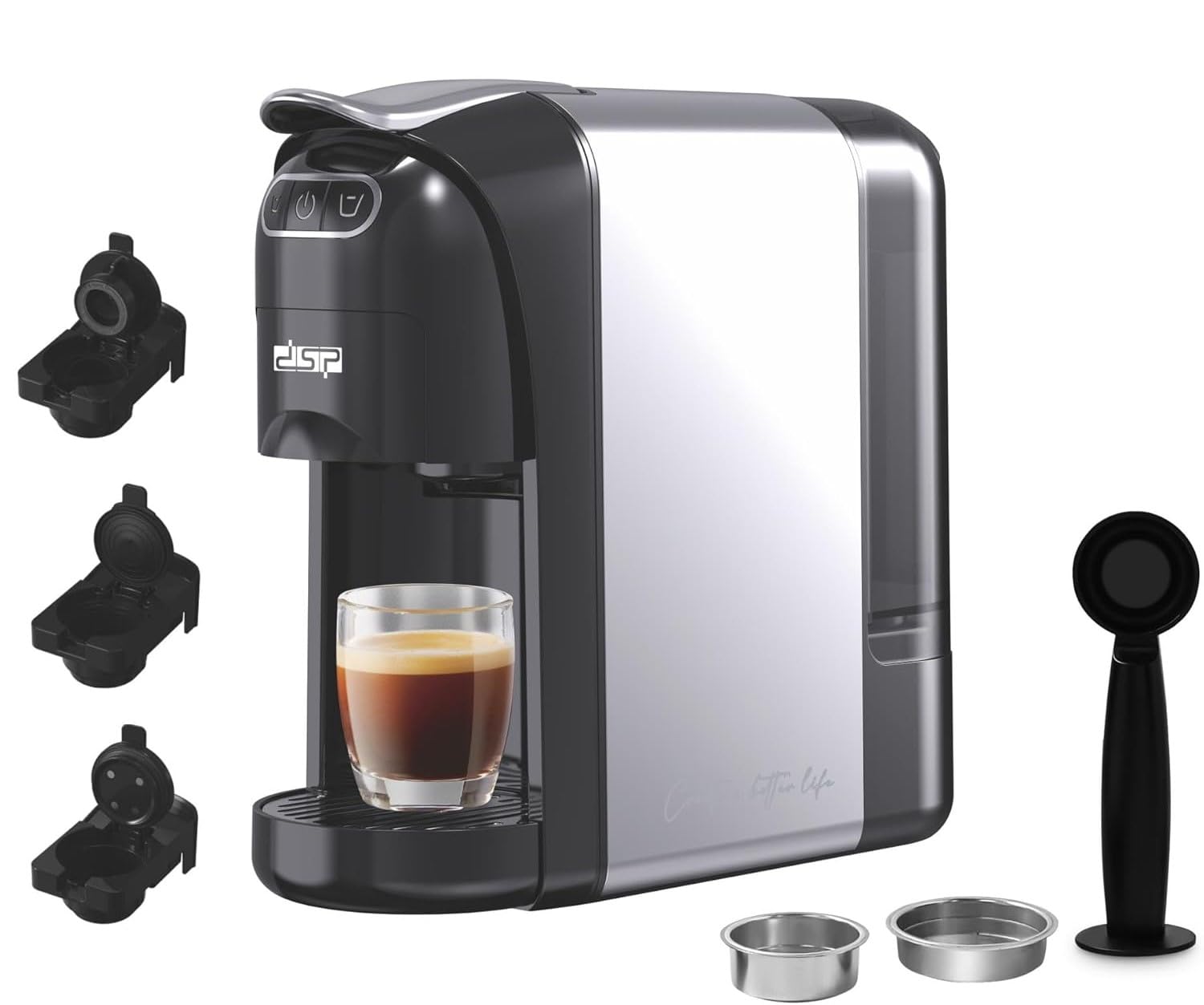 DSP 3 in 1 Multi-function Espresso Capsule Coffee Machine –20 Bar 1400W Coffee Maker with 700ML Detachable Water Tank, 3 Optional Adaptors, Auto Shut Off | KA3118